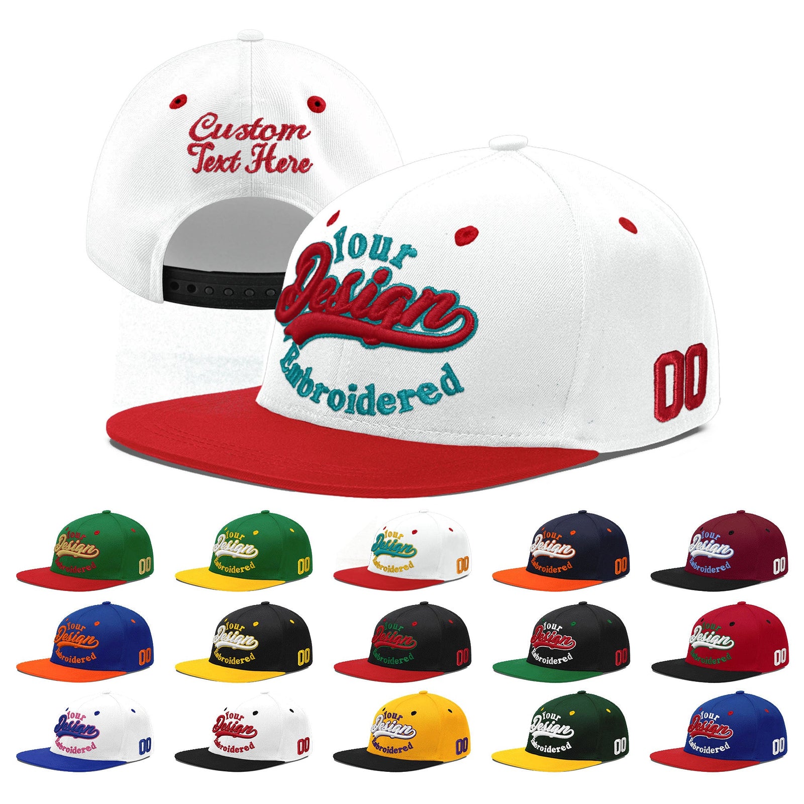 Custom White Red 3D Puff Embroidery Flat Embroidery Casual Sport Hats| KXKSHOP