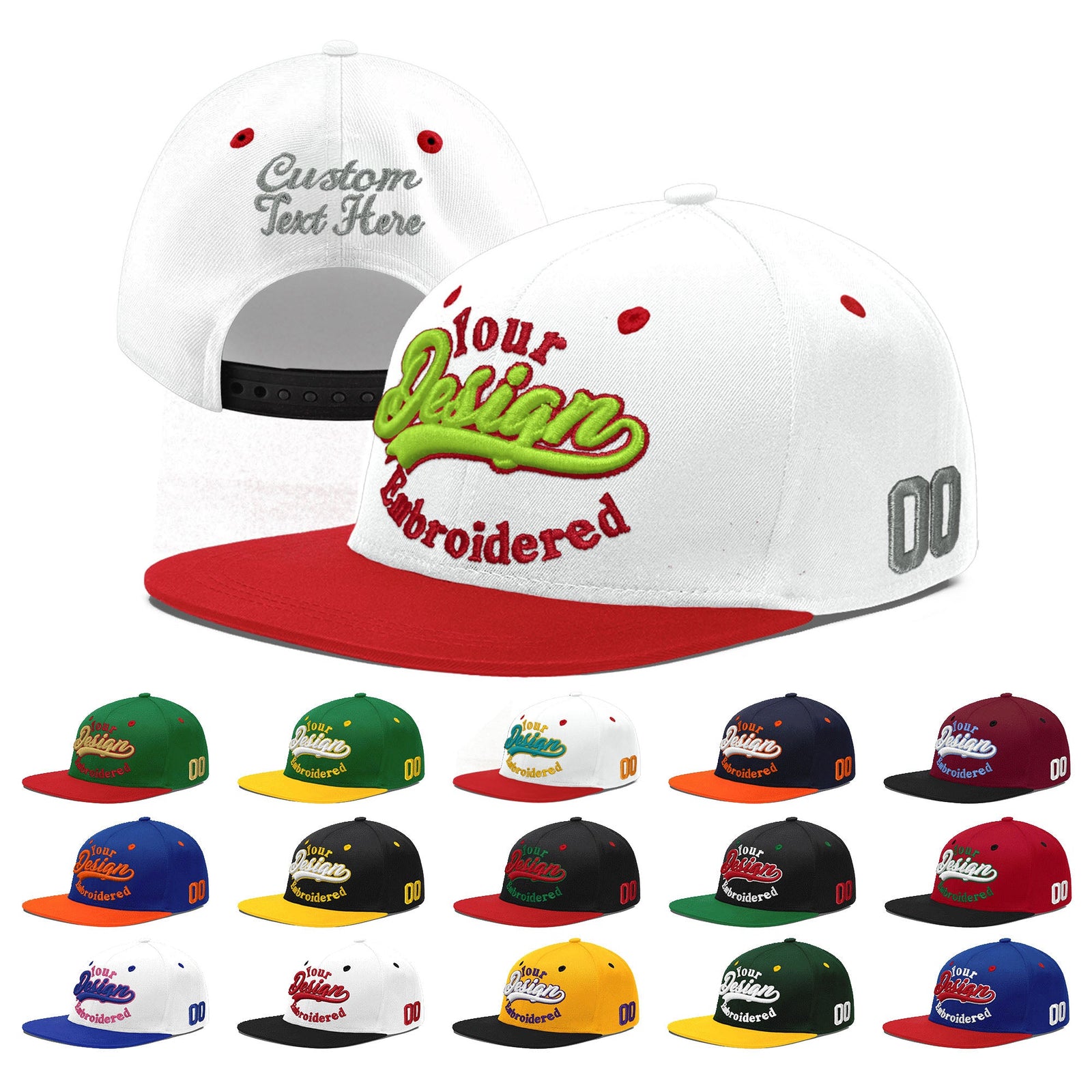 Custom White Red 3D Puff Embroidery Flat Embroidery Casual Sport Hats| KXKSHOP