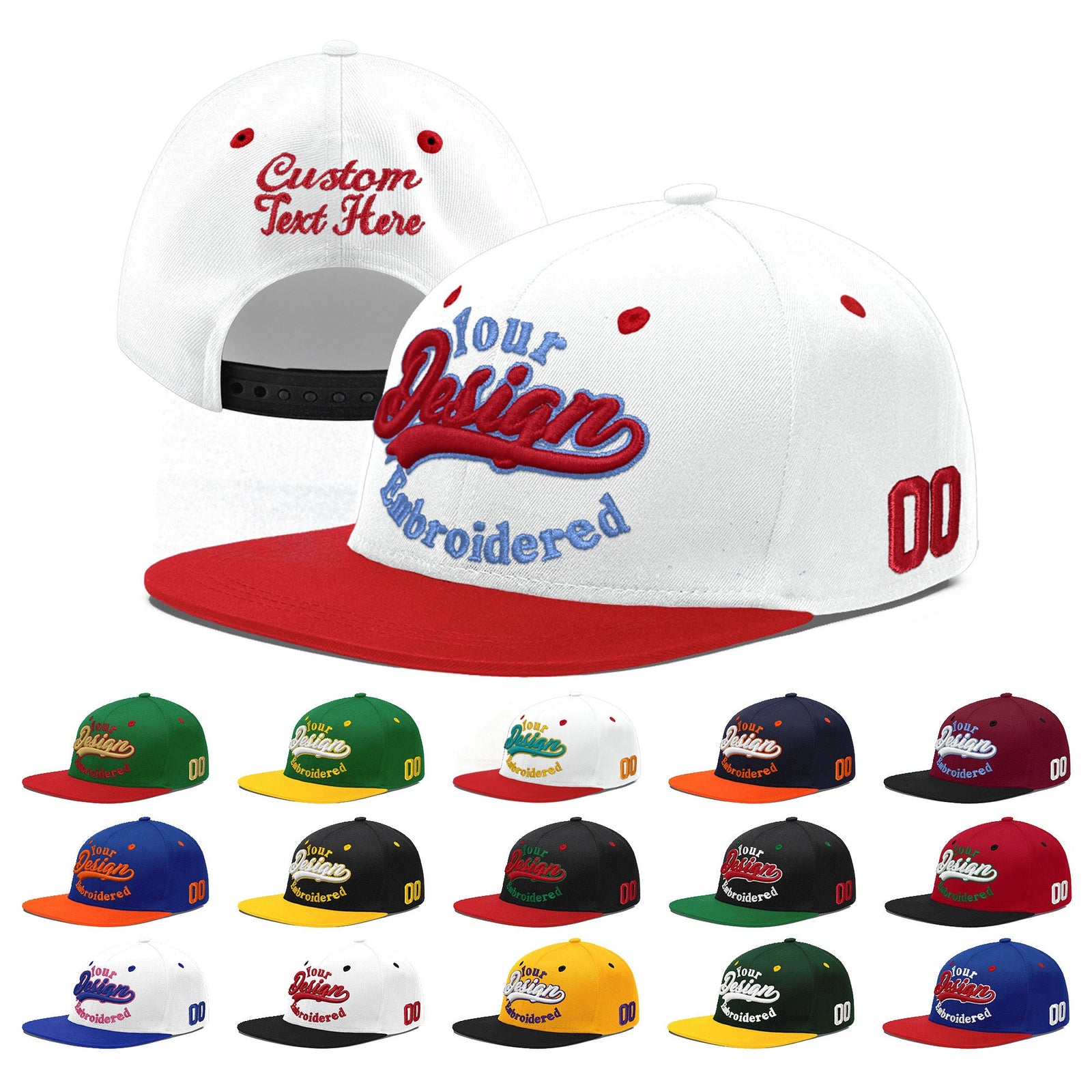 Custom White Red Light Blue 3D Puff Embroidery Flat Embroidery Casual Sport Hats| KXKSHOP