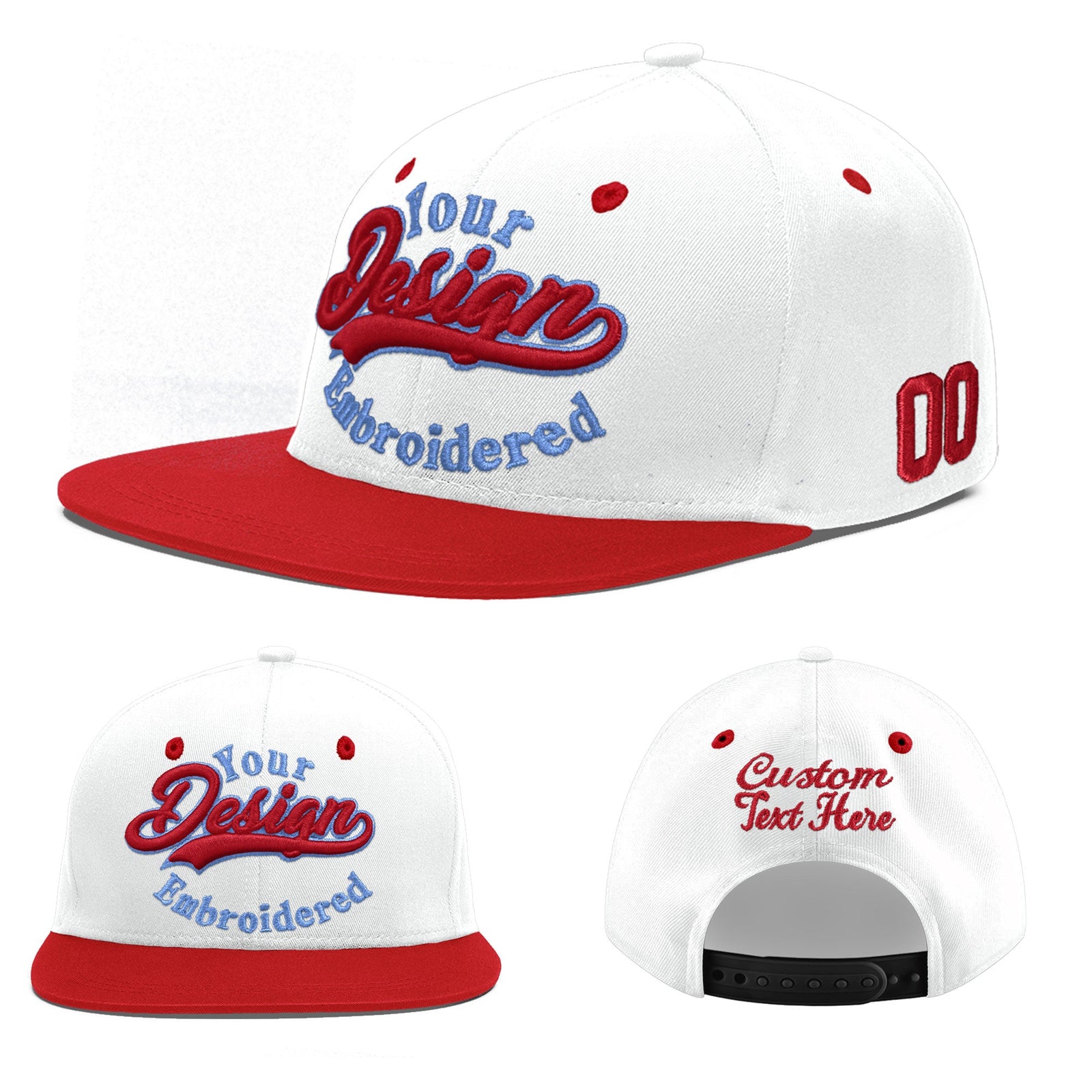 Custom White Red Light Blue 3D Puff Embroidery Flat Embroidery Casual Sport Hats| KXKSHOP