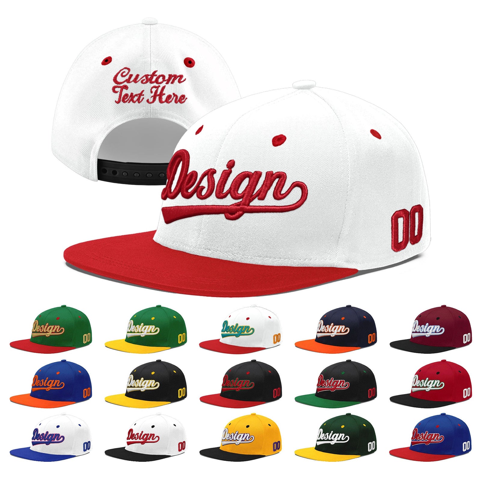 Custom White Red 3D Puff Embroidery Flat Embroidery Casual Sport Hats| KXKSHOP