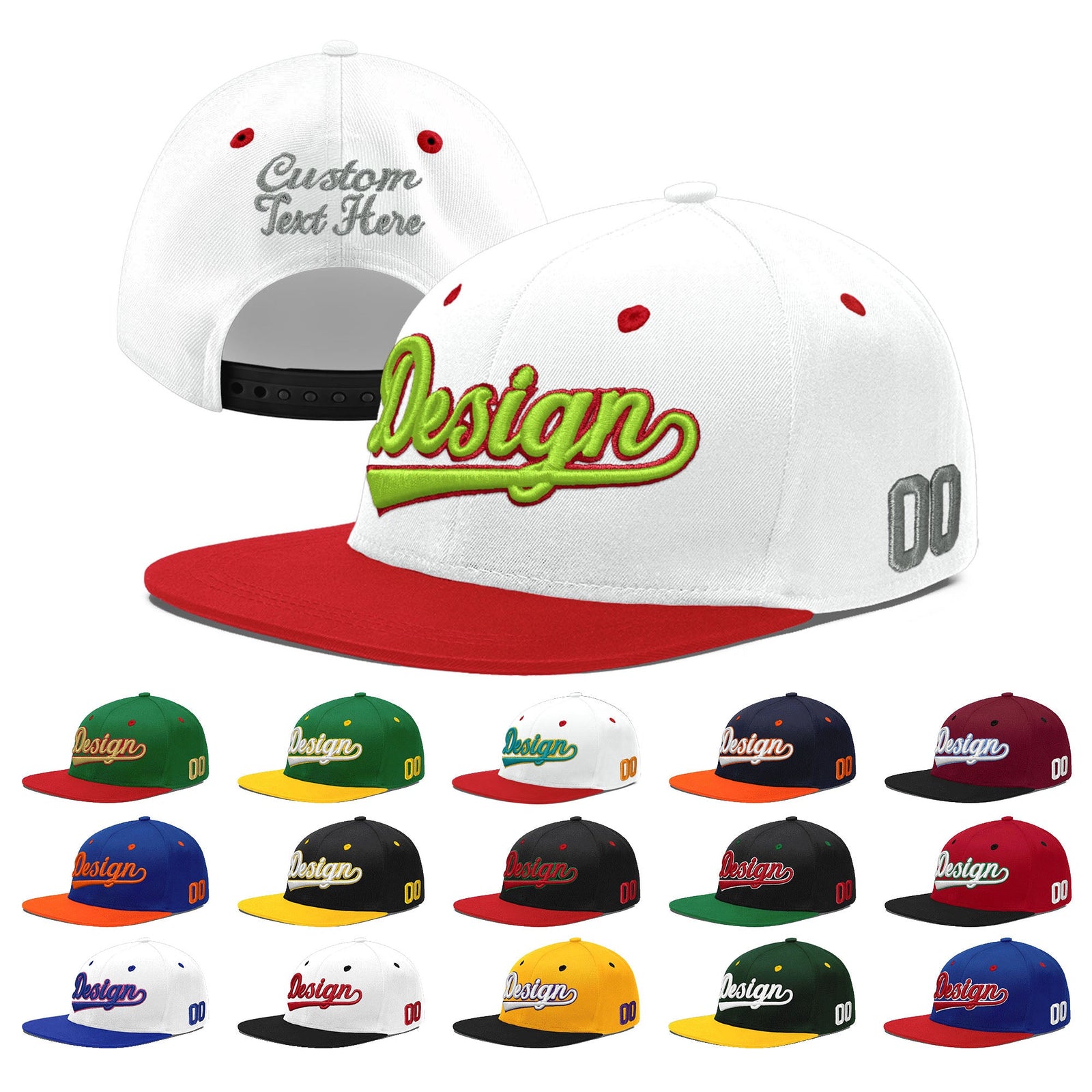 Custom White Red 3D Puff Embroidery Flat Embroidery Casual Sport Hats| KXKSHOP