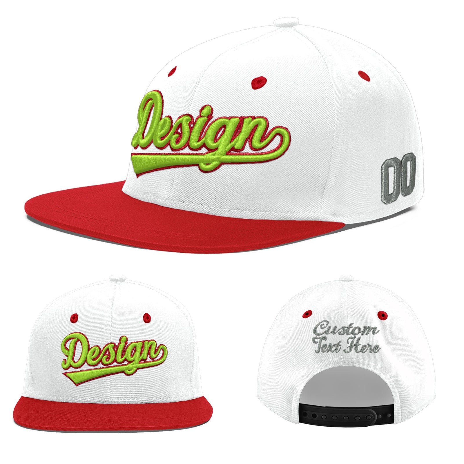 Custom White Red 3D Puff Embroidery Flat Embroidery Casual Sport Hats| KXKSHOP