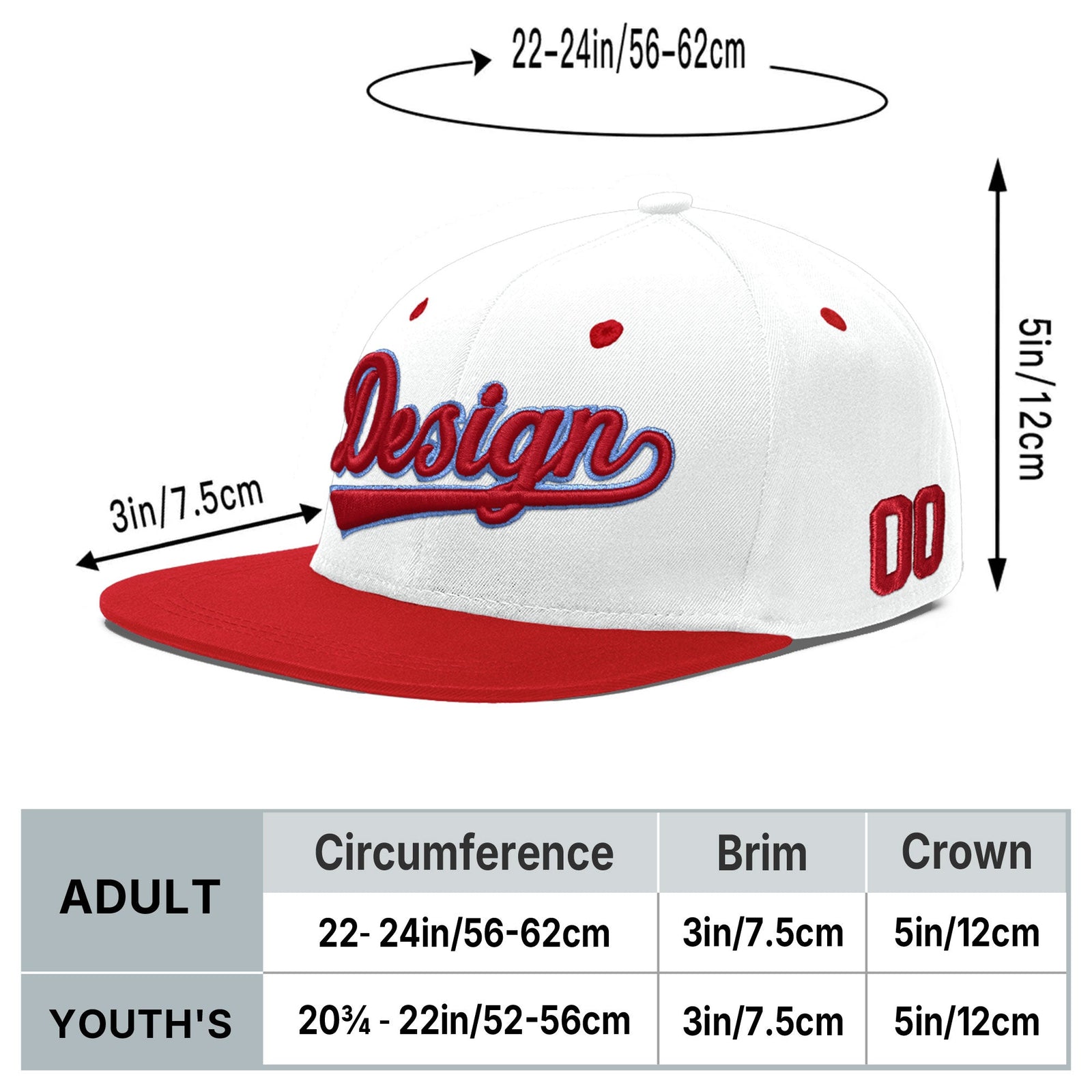 Custom White Red Light Blue 3D Puff Embroidery Flat Embroidery Casual Sport Hats| KXKSHOP