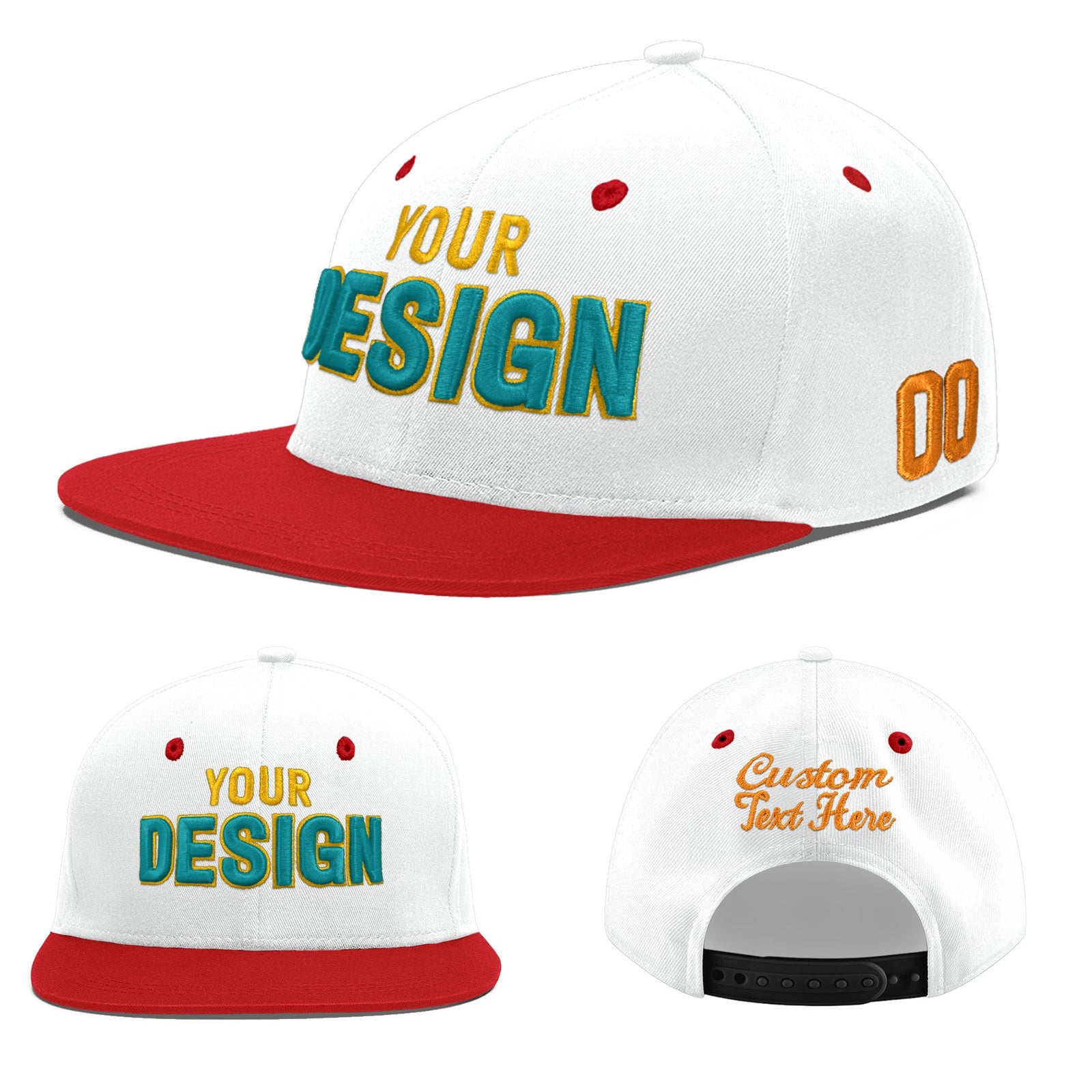 Custom White Red 3D Puff Embroidery Flat Embroidery Casual Sport Hats| KXKSHOP