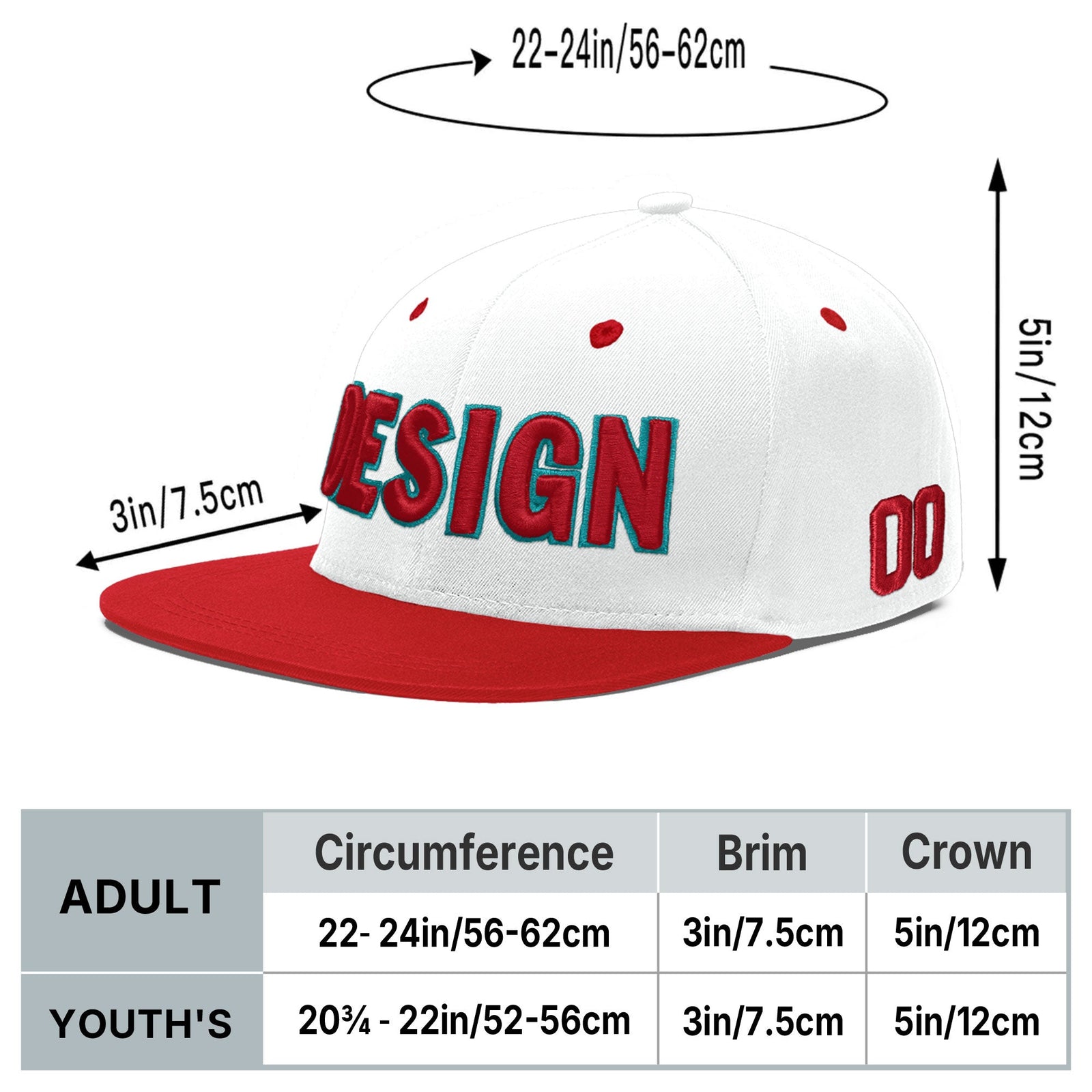 Custom White Red 3D Puff Embroidery Flat Embroidery Casual Sport Hats| KXKSHOP