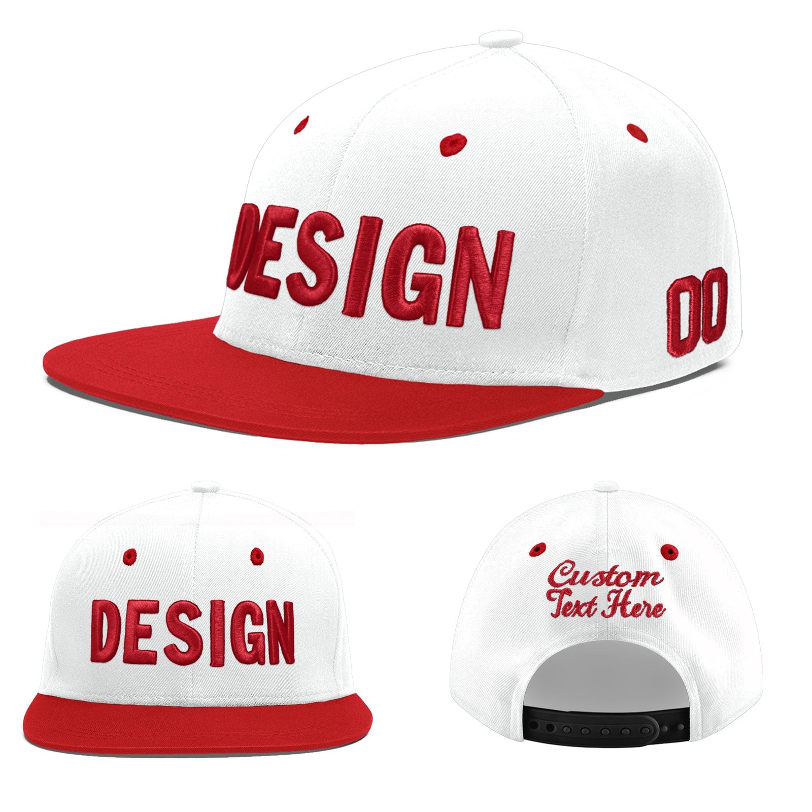 Custom White Red 3D Puff Embroidery Flat Embroidery Casual Sport Hats| KXKSHOP
