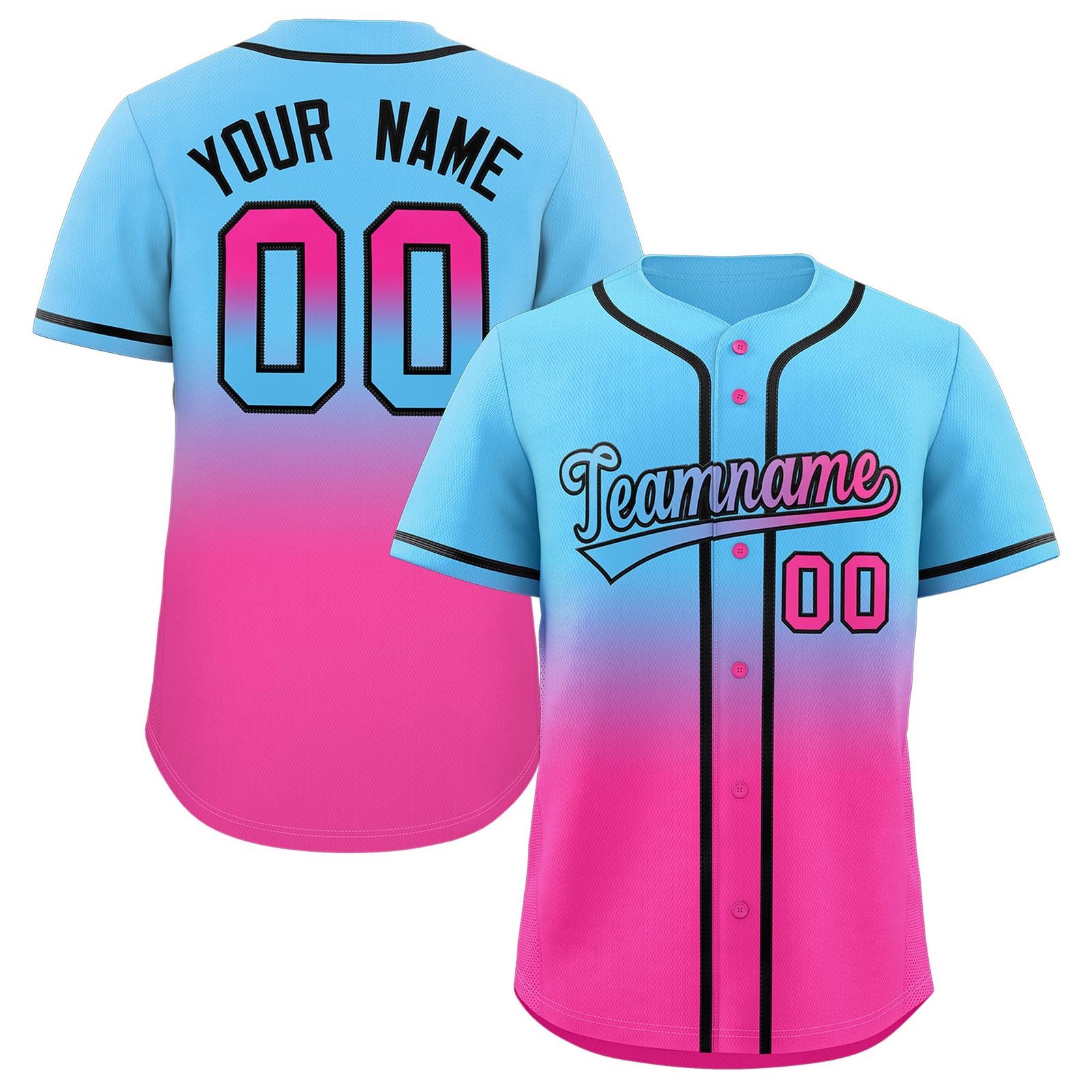 Custom Light Blue Pink Gradient Fashion Authentic Baseball Jersey