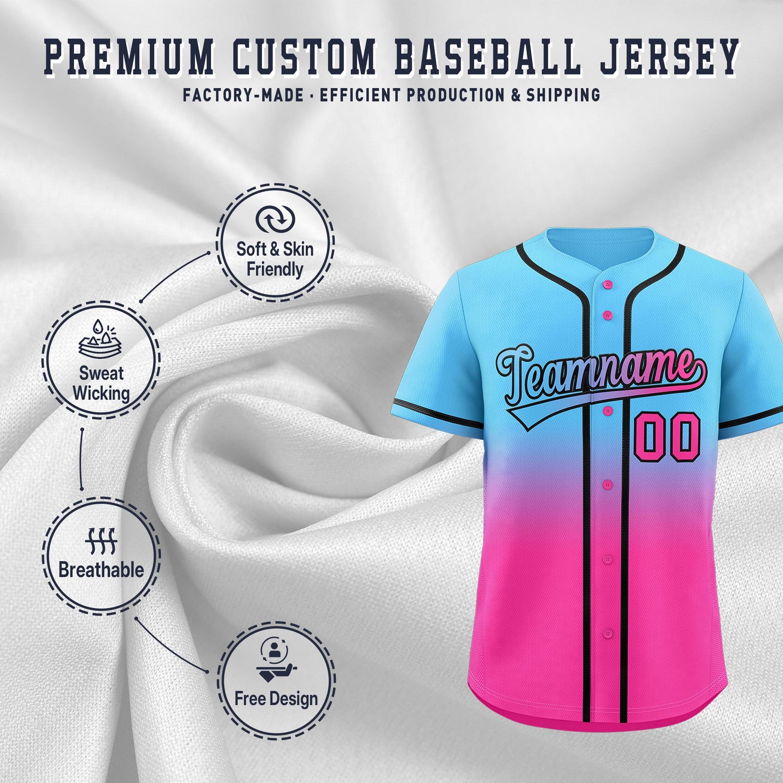 Custom Light Blue Pink Gradient Fashion Authentic Baseball Jersey