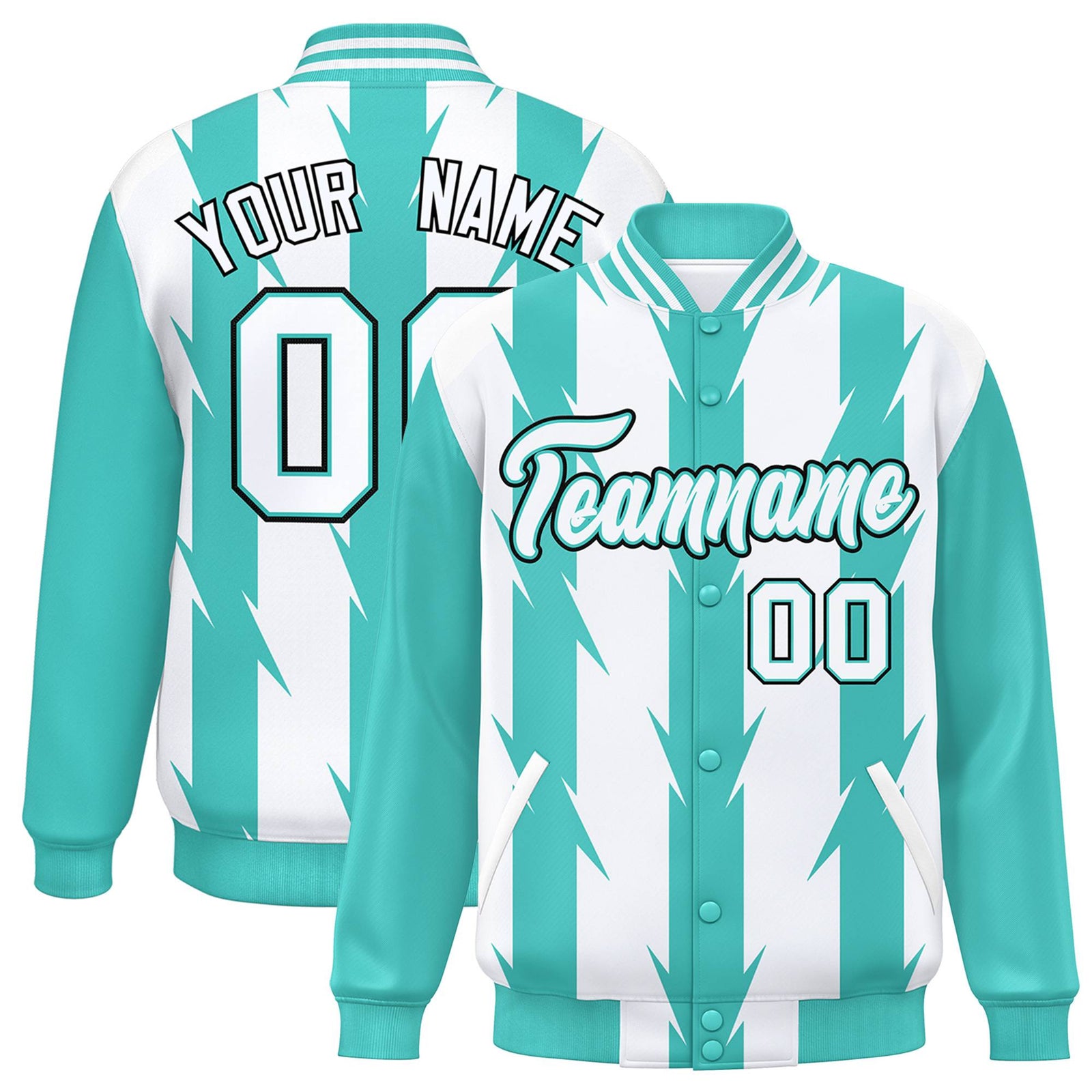 Custom White White Varsity Full-Snap Blade Pattern Raglan Sleeves Letterman Baseball Jacket