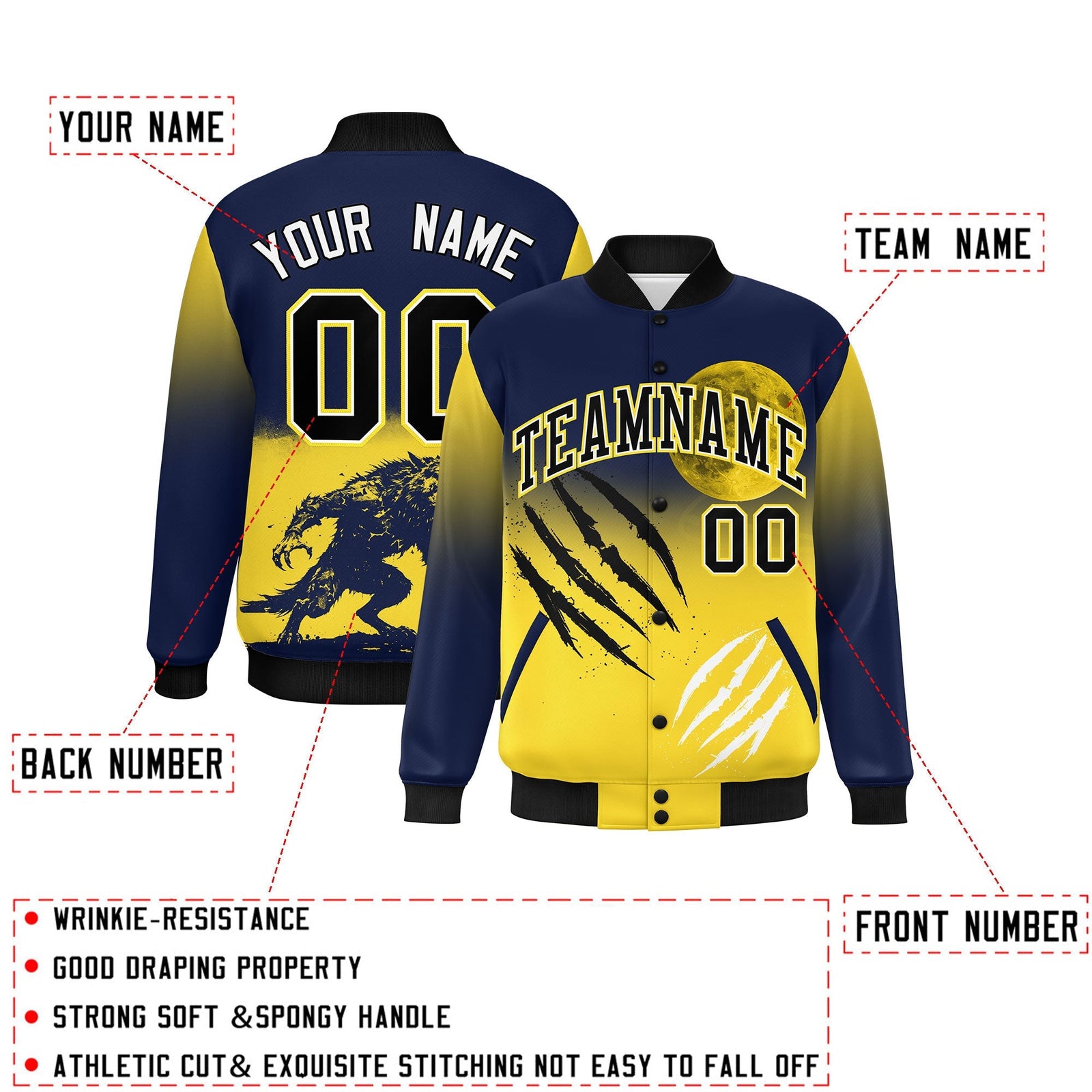 Custom Navy Gold Black skeleton Halloween Graffiti Pattern Moisture-Wicking Jacket| KXKSHOP