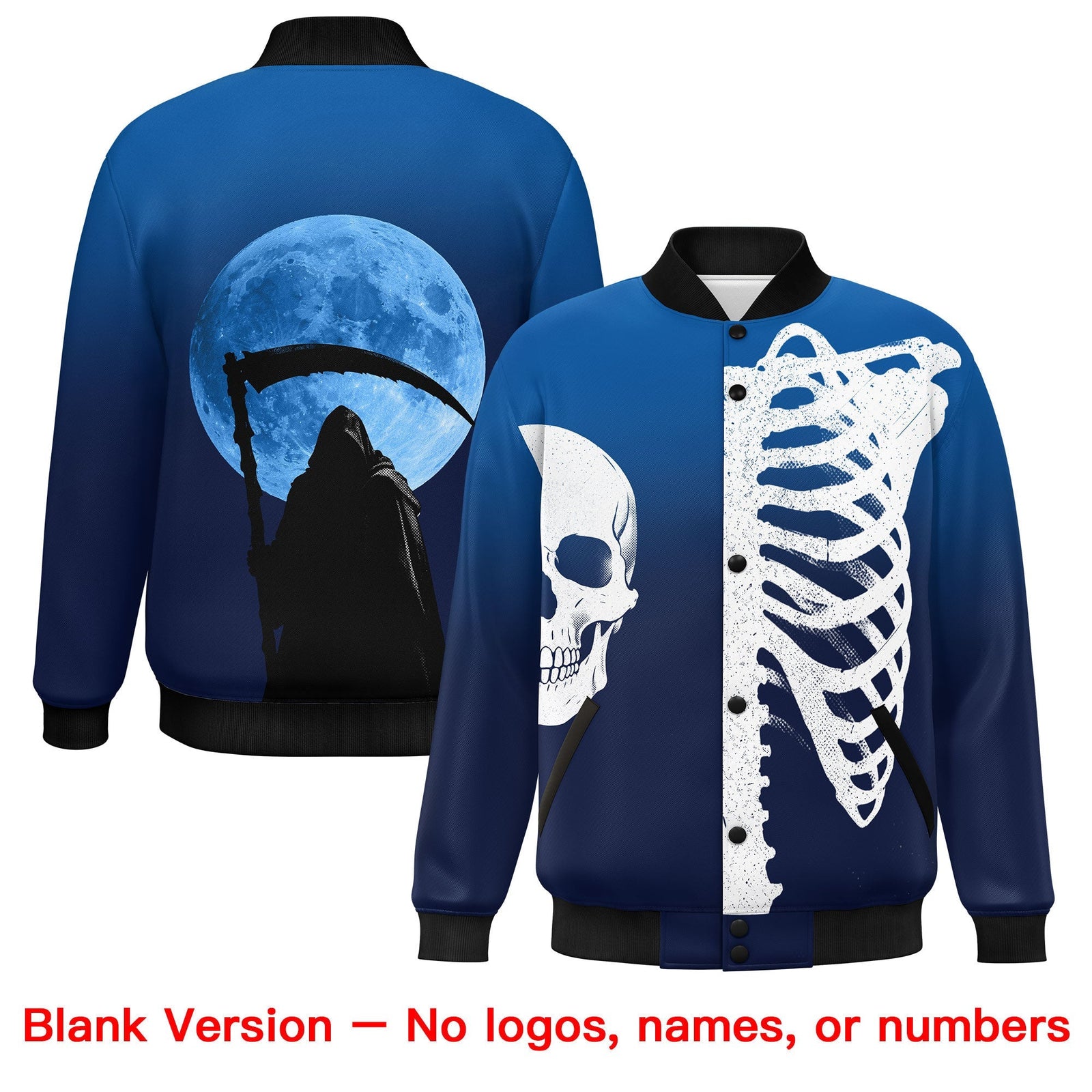 Custom Royal Navy Black skeleton Halloween Graffiti Pattern Stretch Fabric Jacket| KXKSHOP