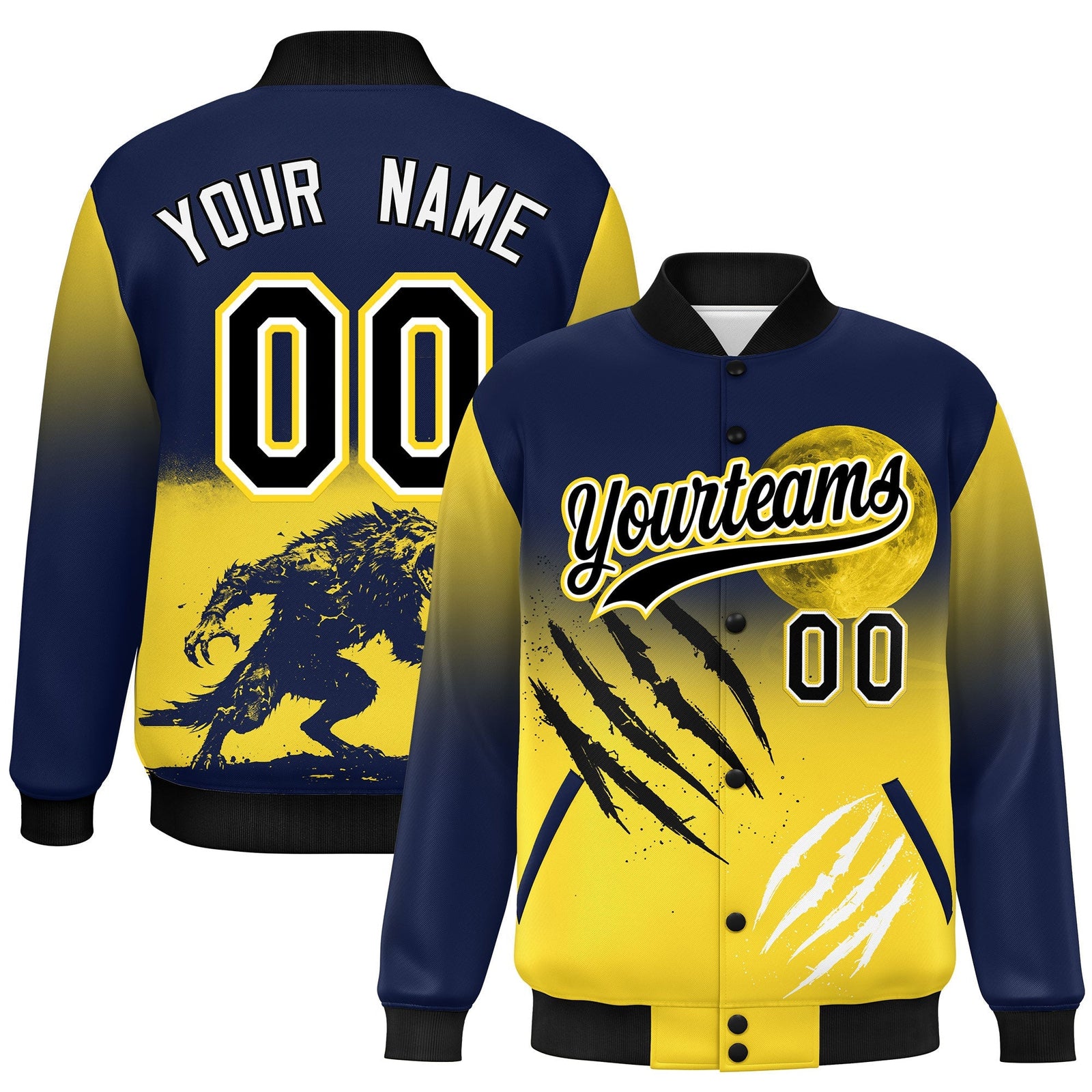 Custom Navy Gold Black skeleton Halloween Graffiti Pattern Moisture-Wicking Jacket| KXKSHOP