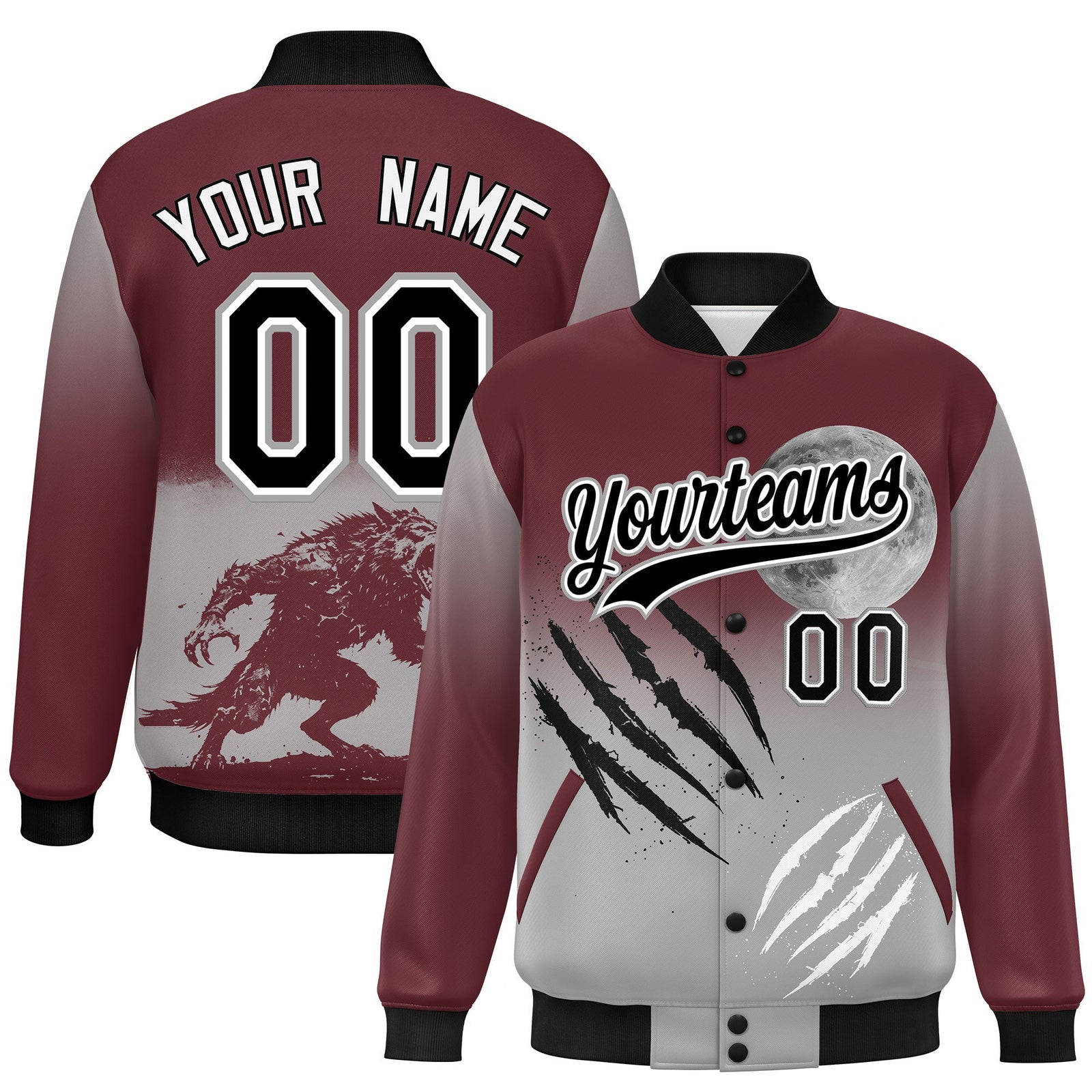 Custom Burgundy Gray Black skeleton Halloween Graffiti Pattern Moisture-Wicking Jacket| KXKSHOP