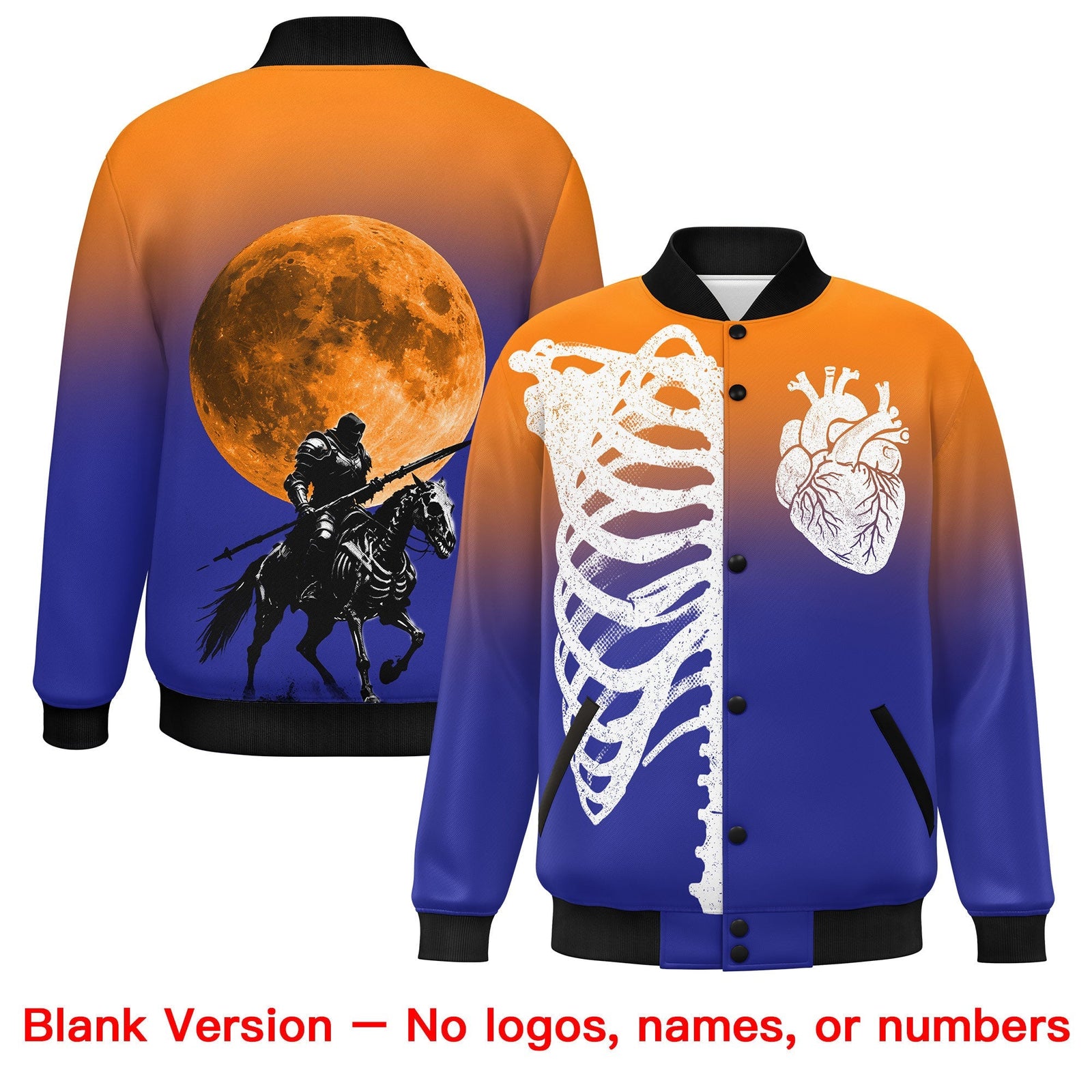 Custom Orange Royal Black skeleton Halloween Graffiti Pattern Moisture-Wicking Jacket| KXKSHOP
