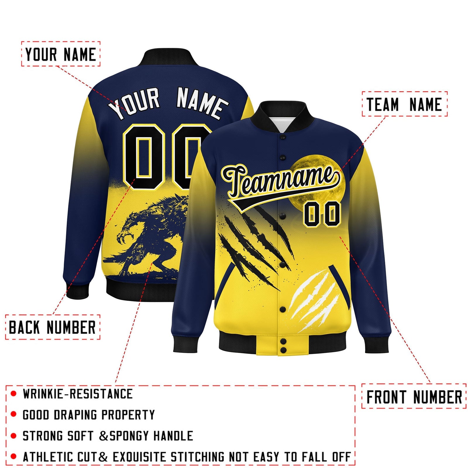 Custom Navy Gold Black skeleton Halloween Graffiti Pattern Moisture-Wicking Jacket| KXKSHOP