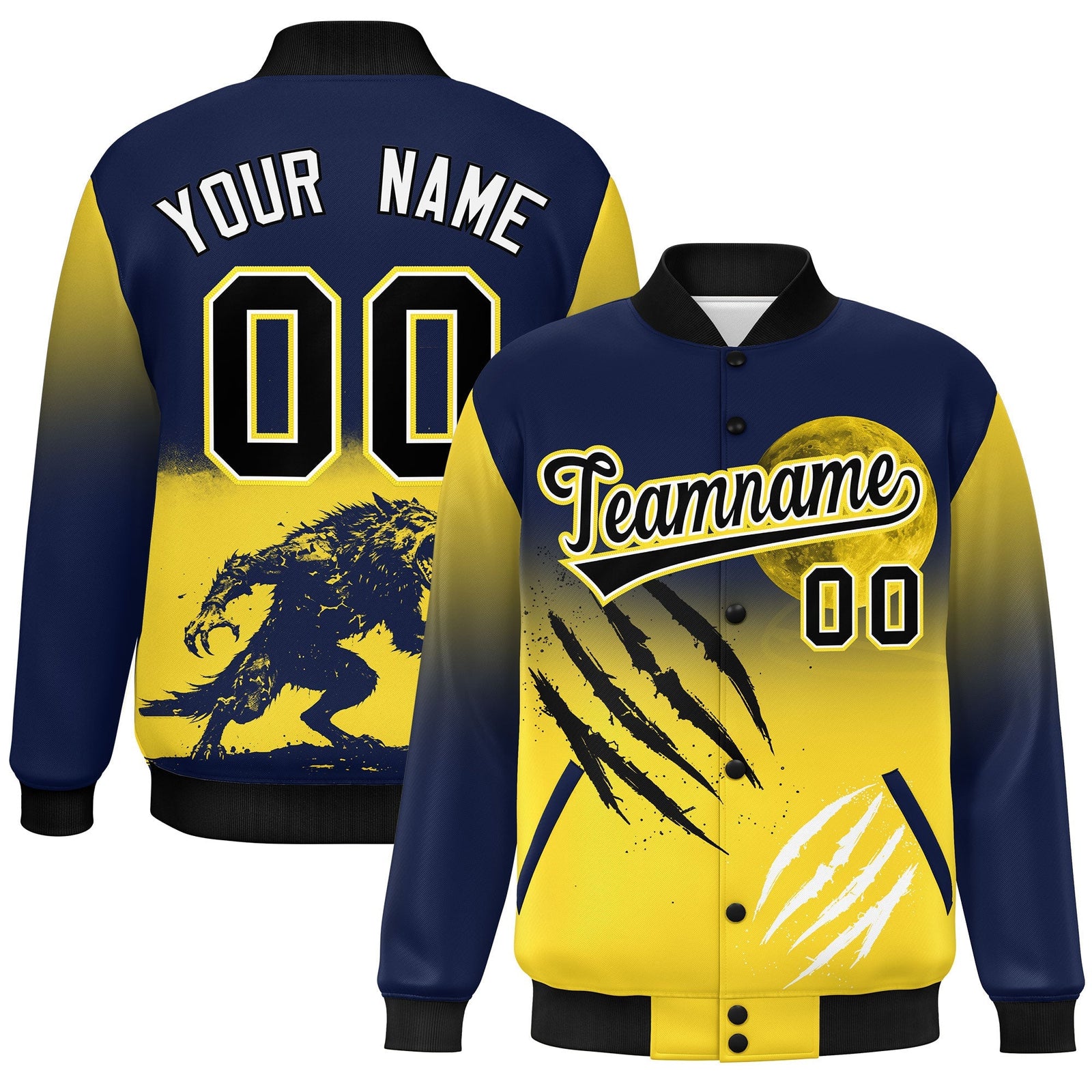 Custom Navy Gold Black skeleton Halloween Graffiti Pattern Moisture-Wicking Jacket| KXKSHOP