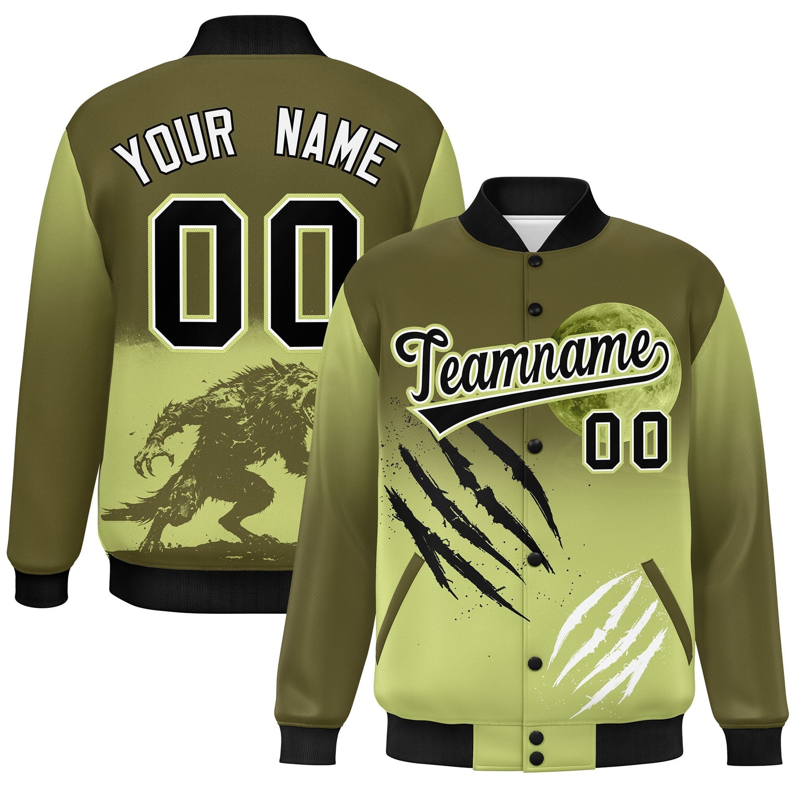 Custom Olive Champagne Black skeleton Halloween Graffiti Pattern Stretch Fabric Jacket| KXKSHOP