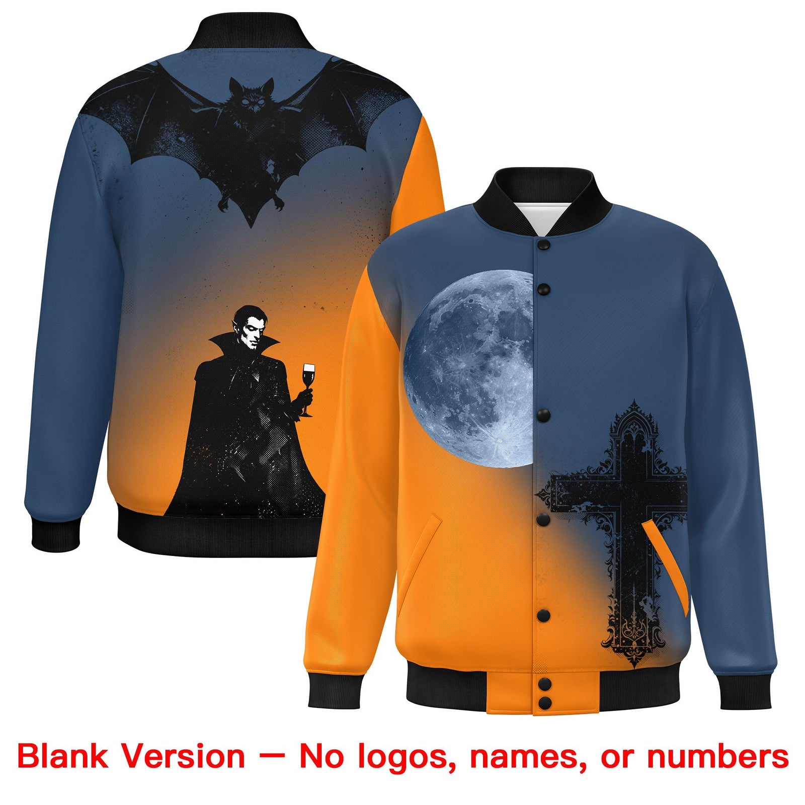 Custom Midnight Blue Orange Black skeleton Halloween Graffiti Pattern Stretch Fabric Jacket| KXKSHOP