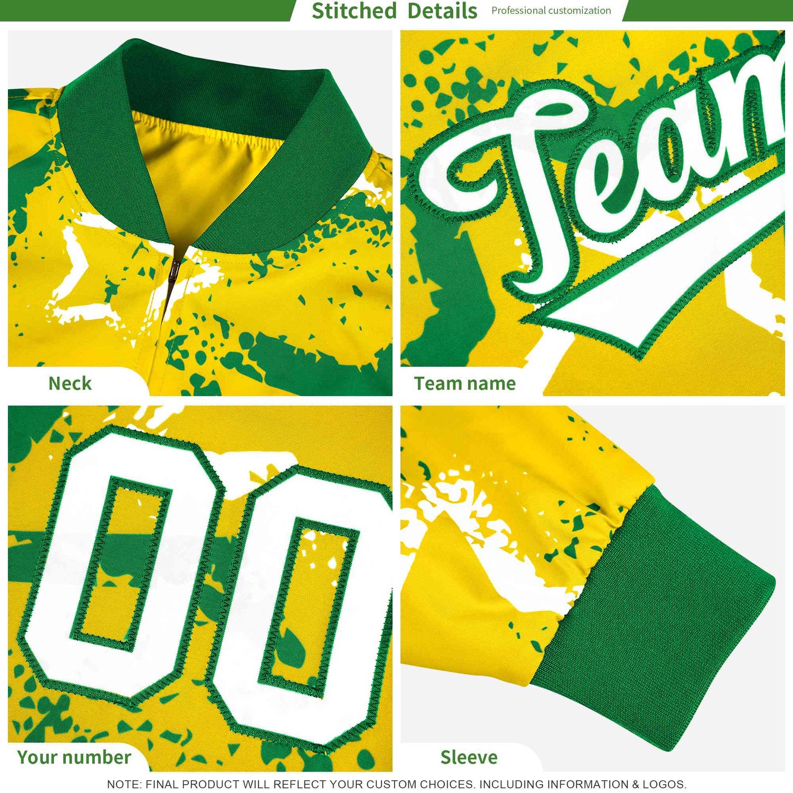 Custom Old Gold Ice Cream Cone Graffiti Pattern Full-Snap Varsity Letterman Jackets