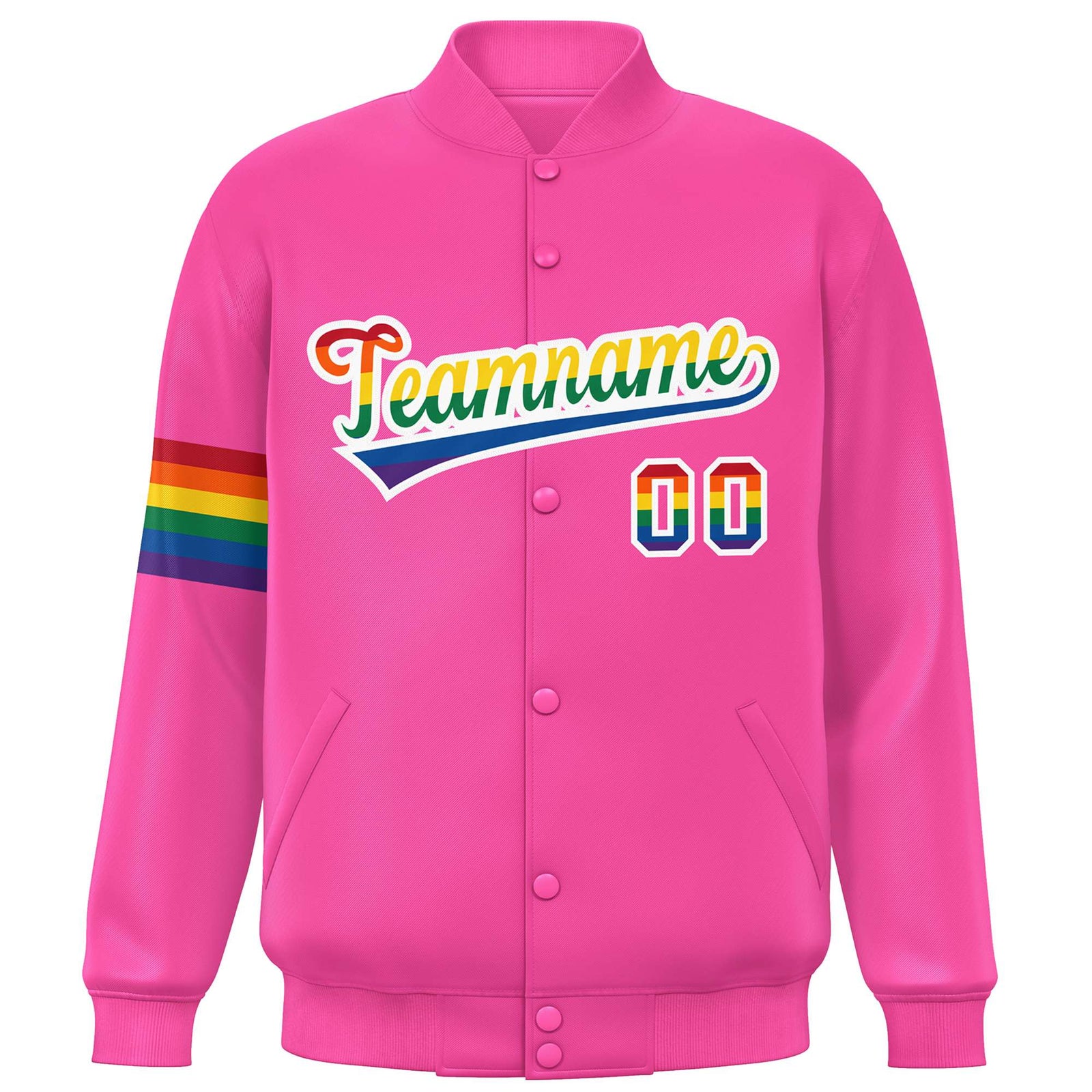 Custom Pink LGBT Rainbow For Pride Month Classic Style Letterman Baseball Jacket