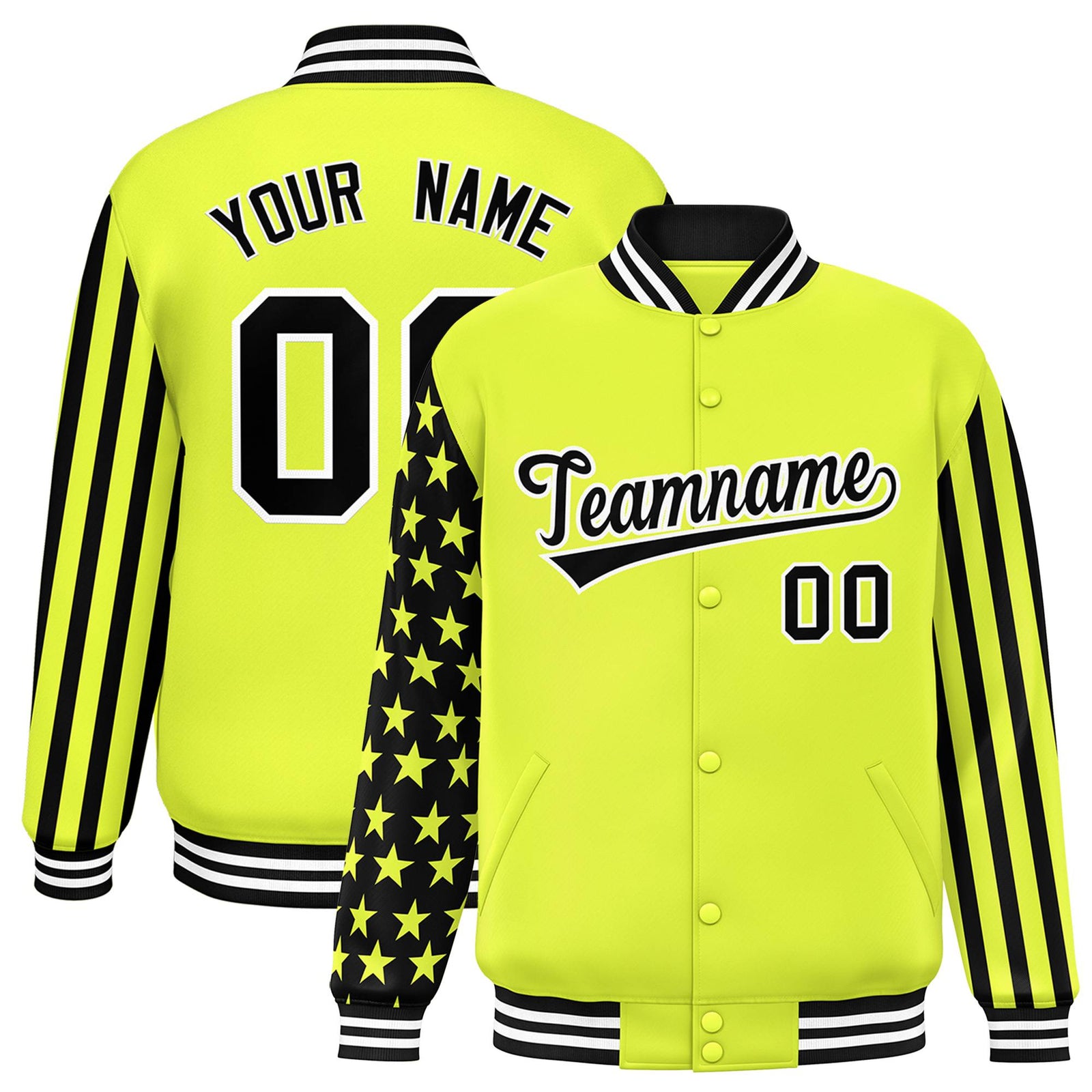 Custom Green American Flag Varsity Full-Snap Authentic Raglan Sleeves Letterman Bomber Jacket