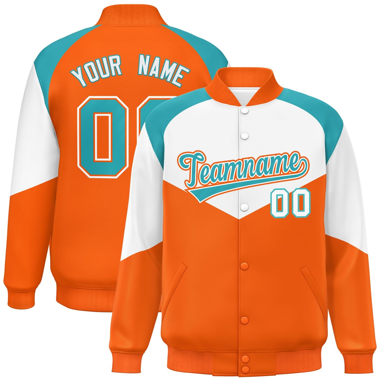 Custom White Orange Varsity Full-Snap Color Block Letterman Jacket