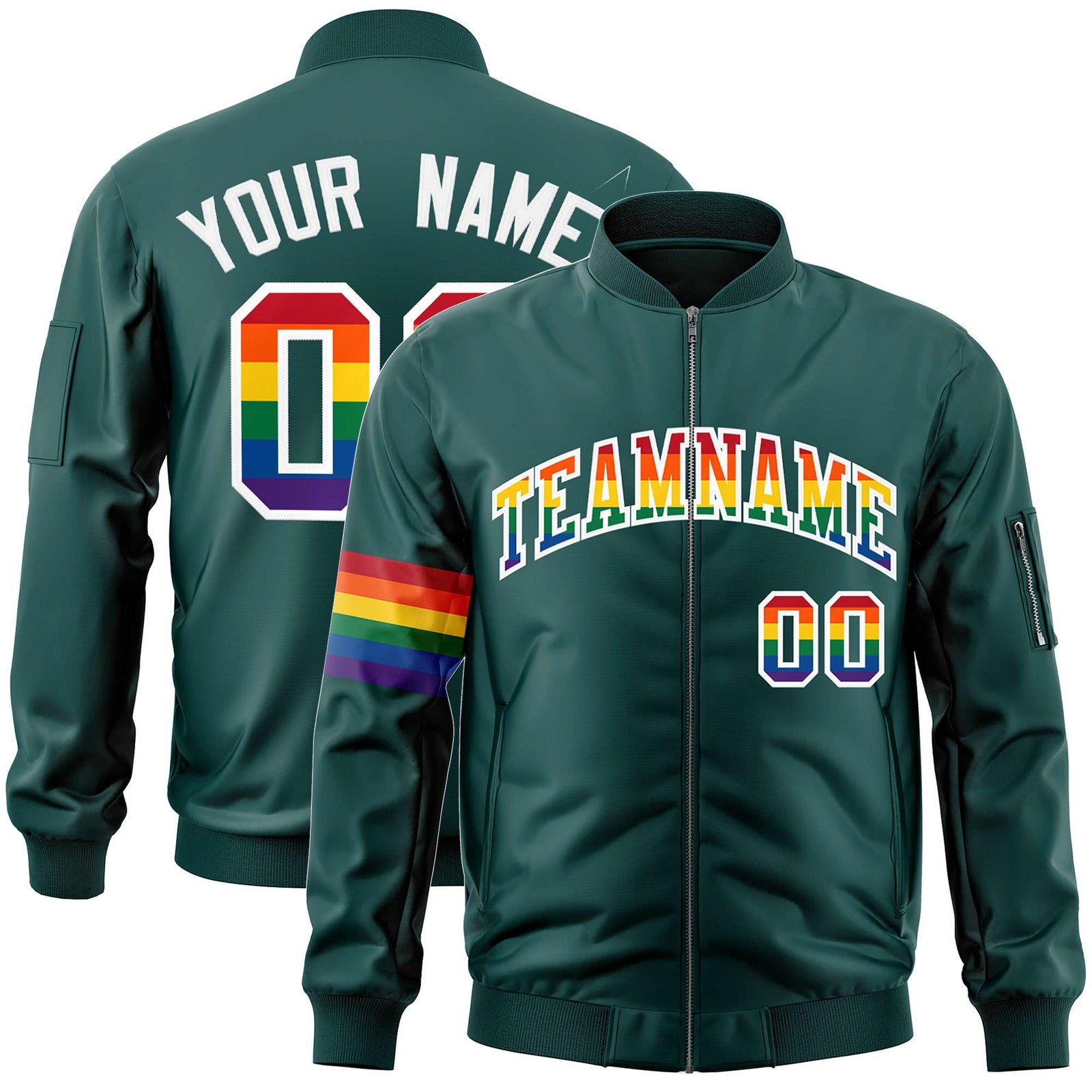 Custom Midnight Green LGBT Rainbow For Pride Month Classic Style Letterman Bomber Jacket