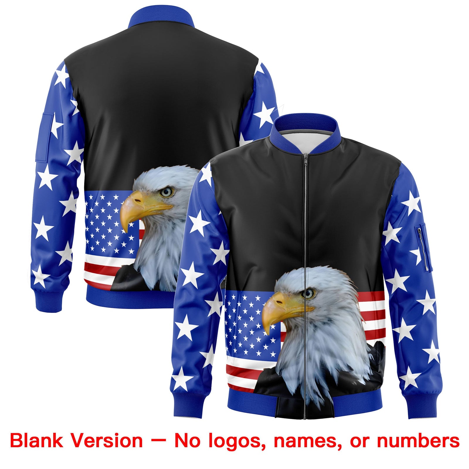 Custom Black Royal Blue White Independence Day Full Zip American Flag Wrinkle-Resistant Jacket| KXKSHOP