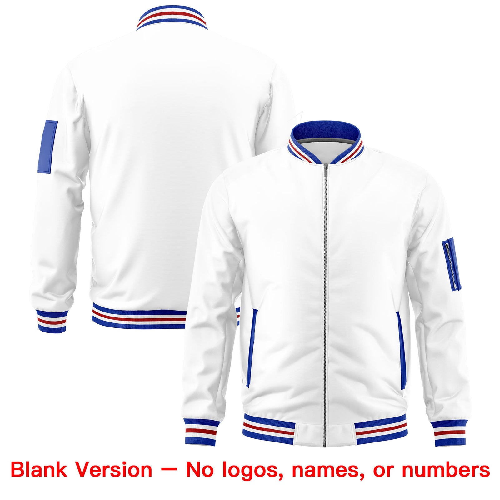 Custom White Royal Blue Red Independence Day Full Zip American Flag Wrinkle-Resistant Jacket| KXKSHOP