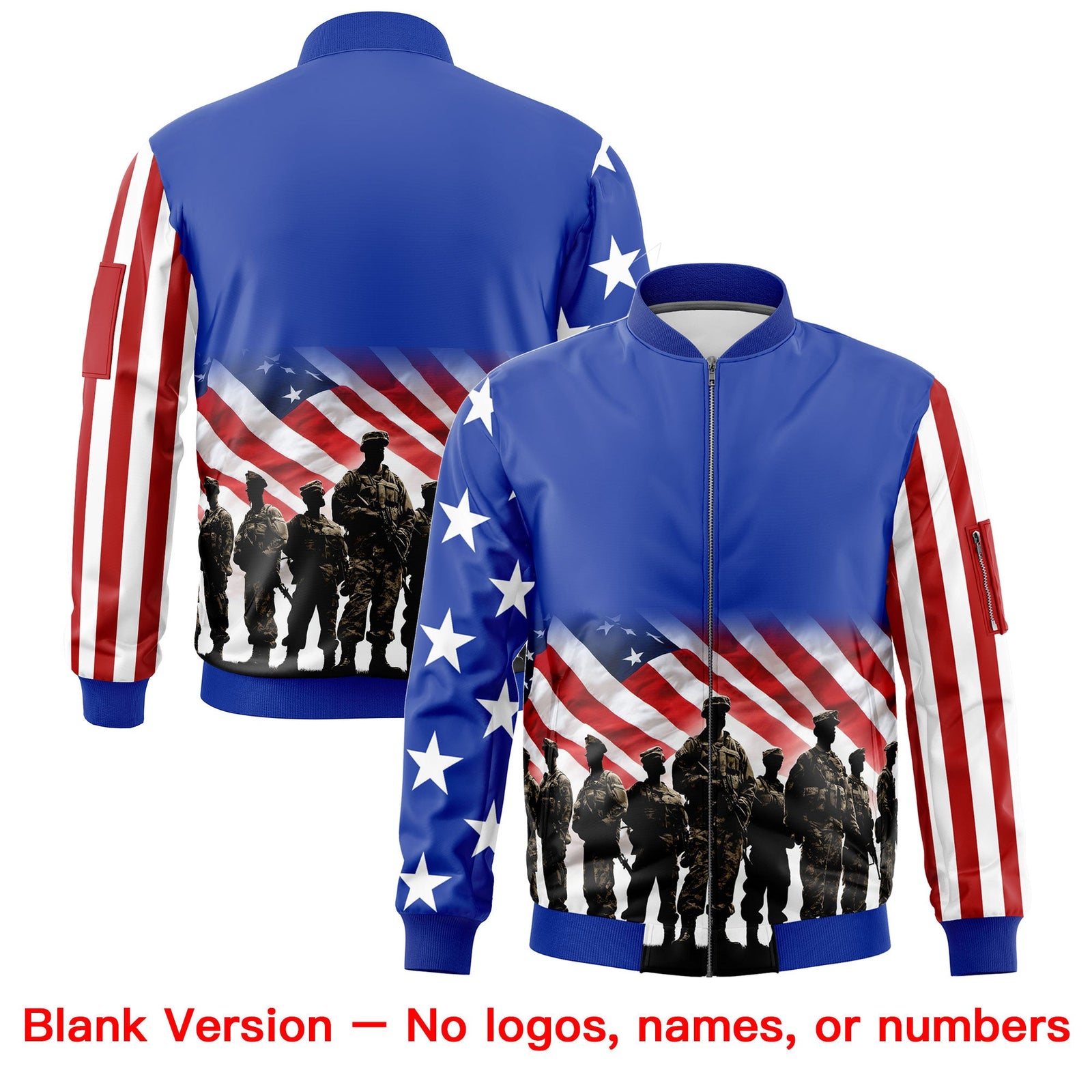 Custom Royal Blue White Red Independence Day Full Zip American Flag Wrinkle-Resistant Jacket| KXKSHOP