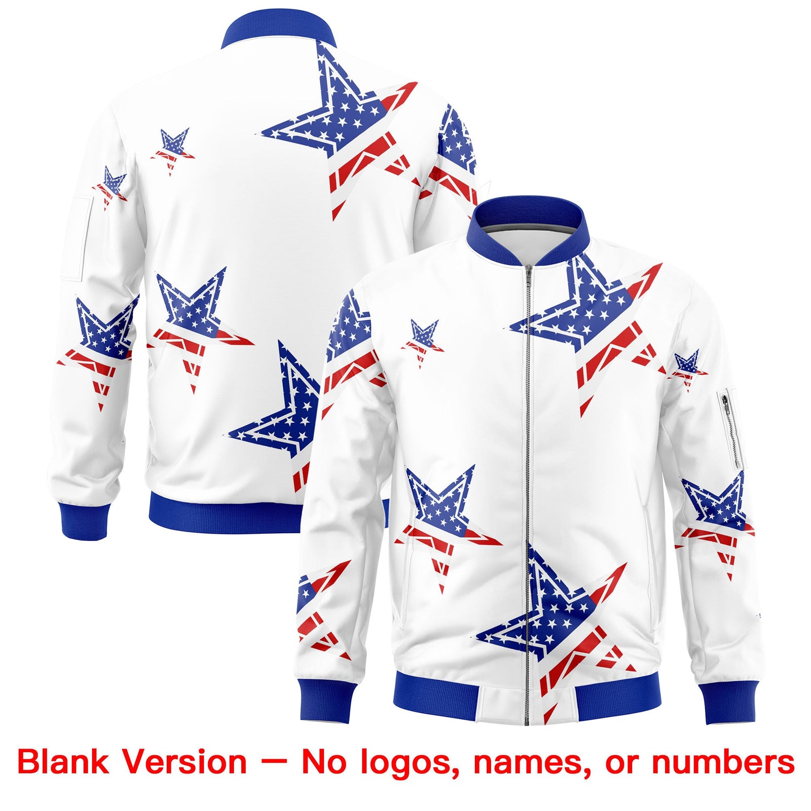Custom White Royal Blue Red Independence Day Full Zip American Flag Wrinkle-Resistant Jacket| KXKSHOP