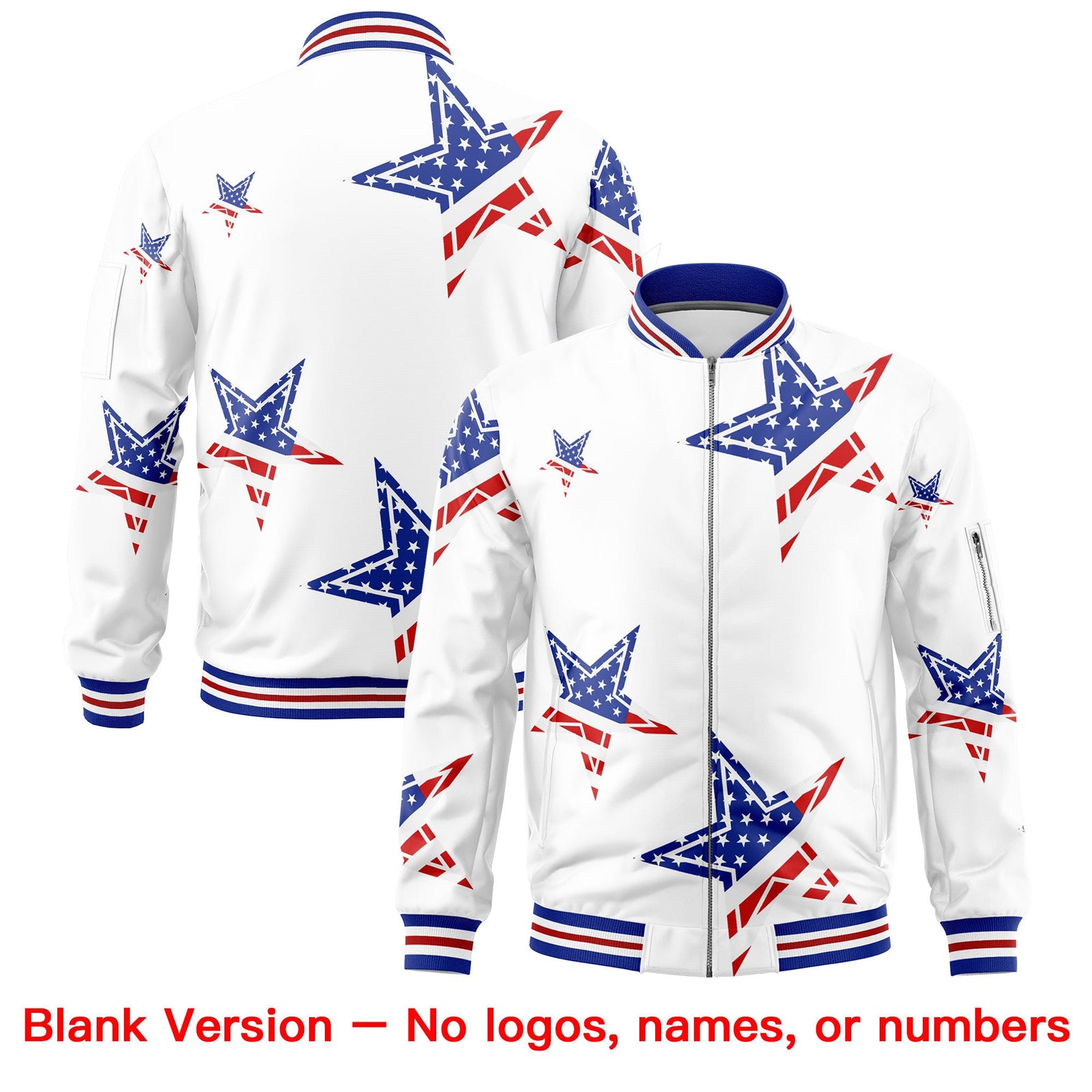Custom White Royal Blue Red Independence Day Full Zip American Flag Wrinkle-Resistant Jacket| KXKSHOP