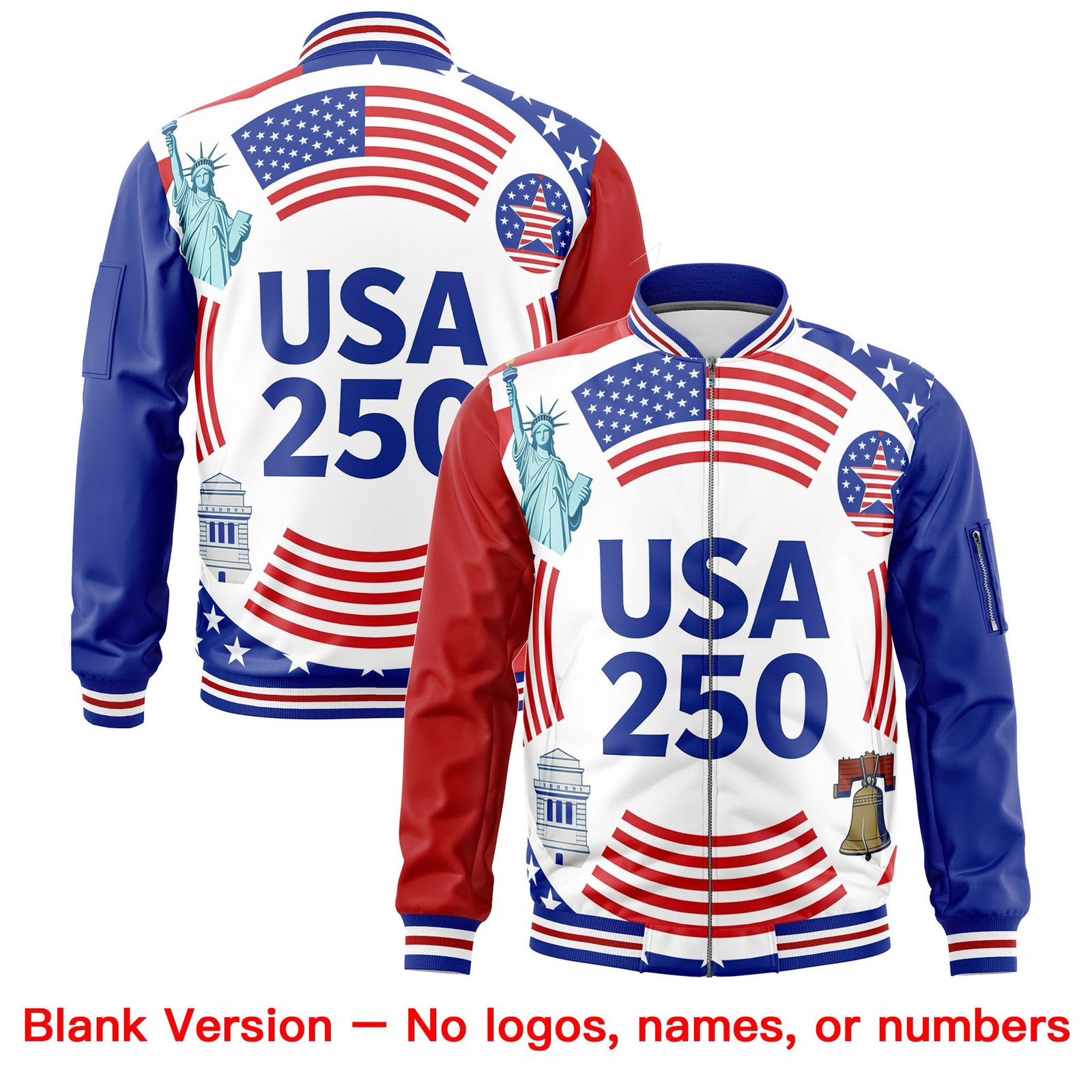 Custom Red Royal Blue White Independence Day Full Zip American Flag Wrinkle-Resistant Jacket| KXKSHOP