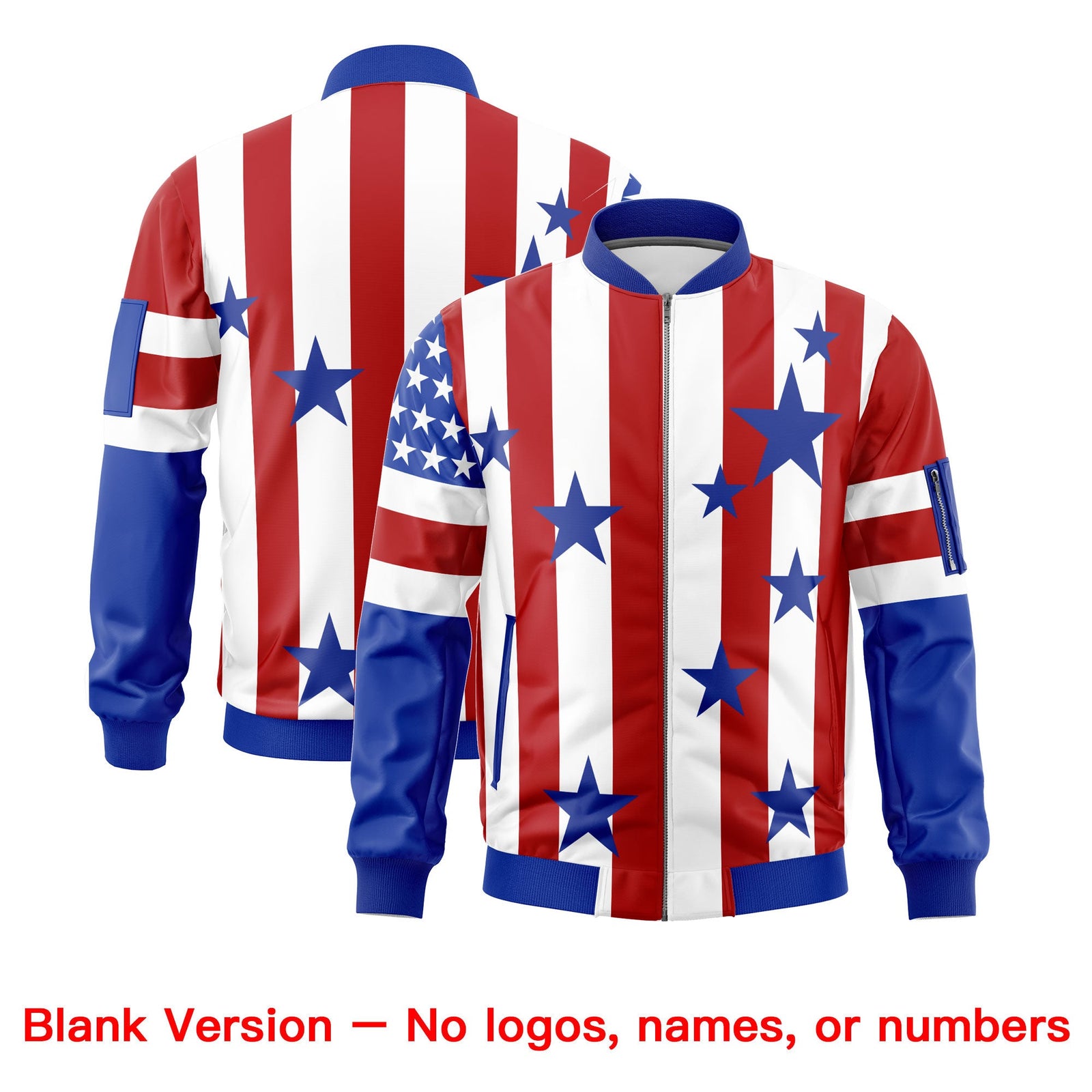 Custom White Red Royal Blue Independence Day Full Zip American Flag Wrinkle-Resistant Jacket| KXKSHOP