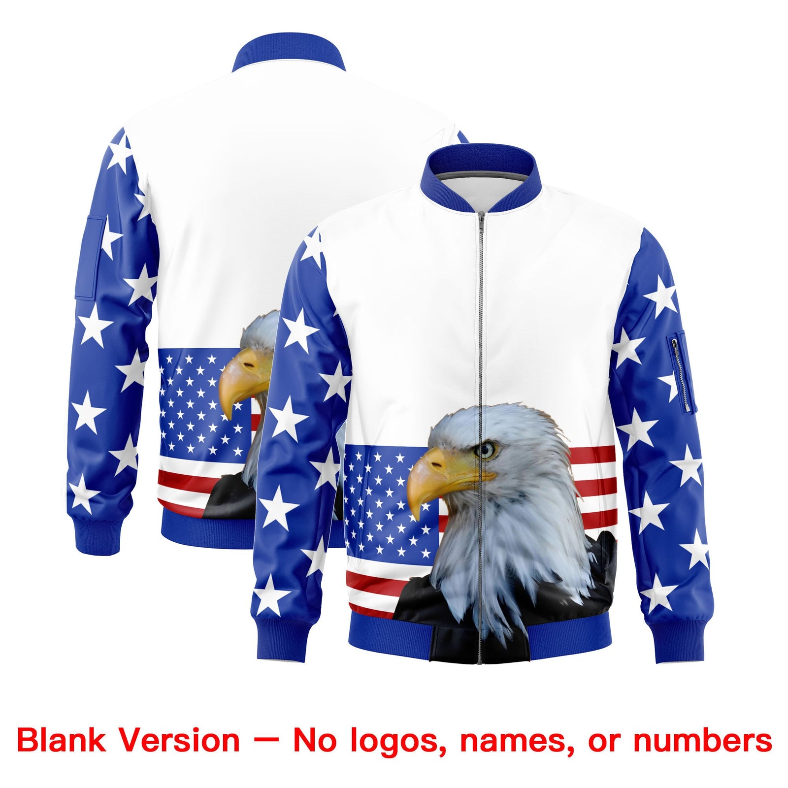Custom White Royal Blue Red Independence Day Full Zip American Flag Wrinkle-Resistant Jacket| KXKSHOP