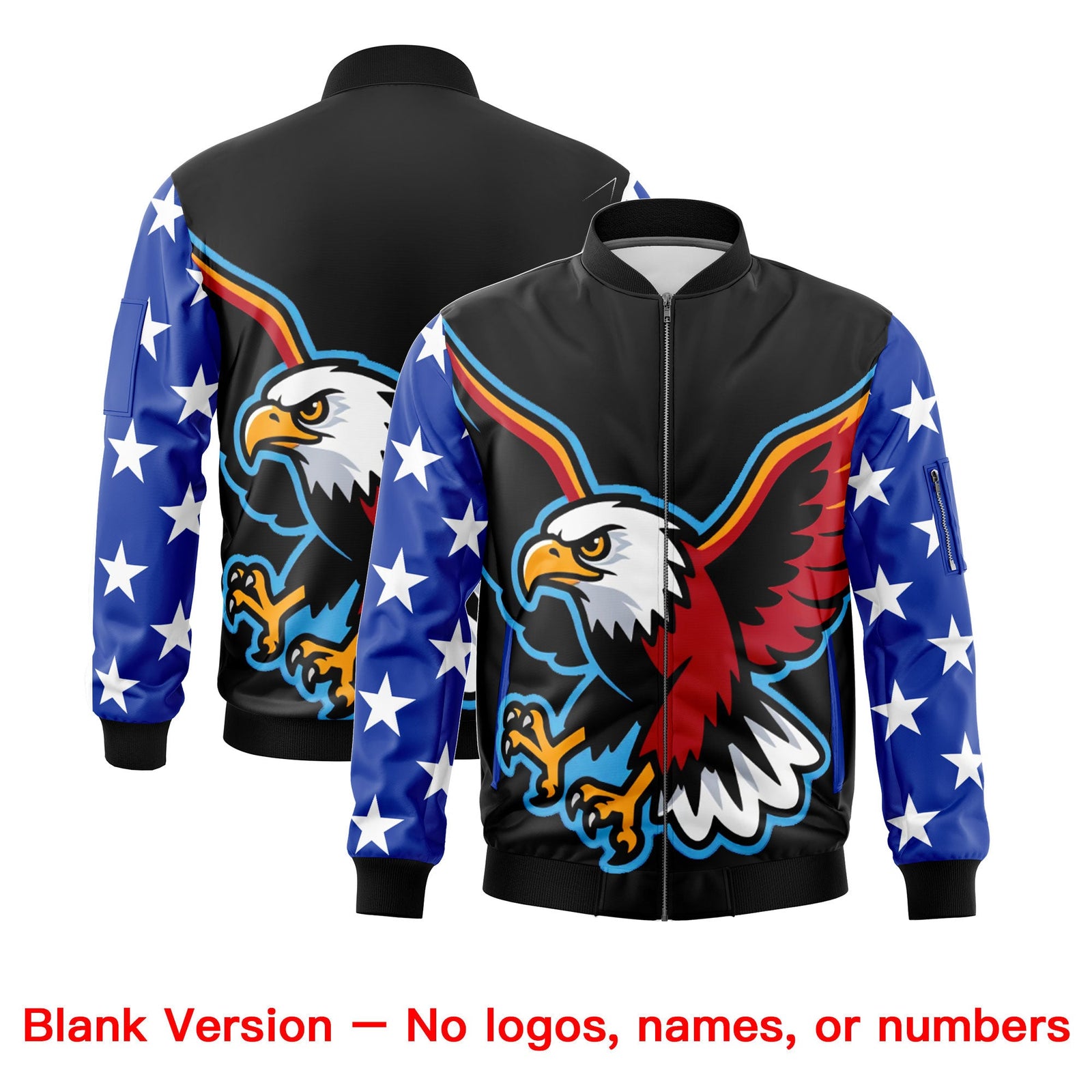 Custom Black Royal Blue White Independence Day Full Zip American Flag Wrinkle-Resistant Jacket| KXKSHOP