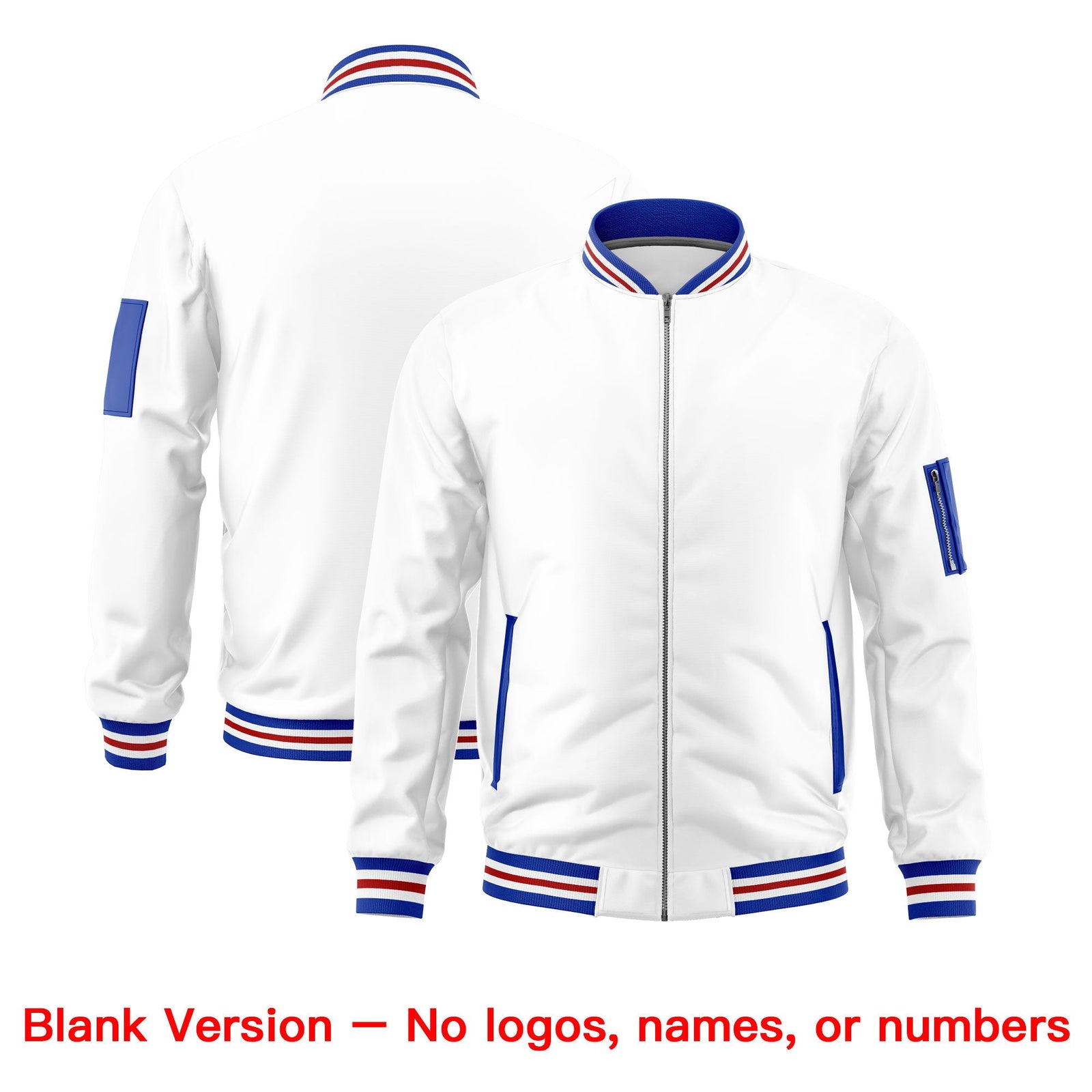 Custom White Royal Blue Red Independence Day Full Zip American Flag Wrinkle-Resistant Jacket| KXKSHOP