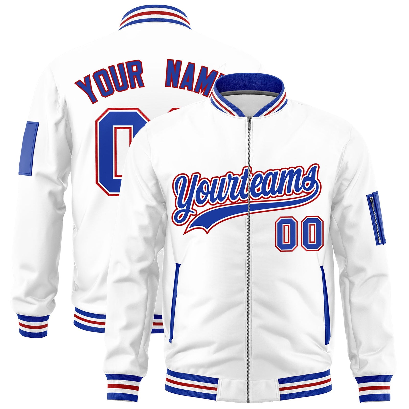 Custom White Royal Blue Red Independence Day Full Zip American Flag Wrinkle-Resistant Jacket| KXKSHOP