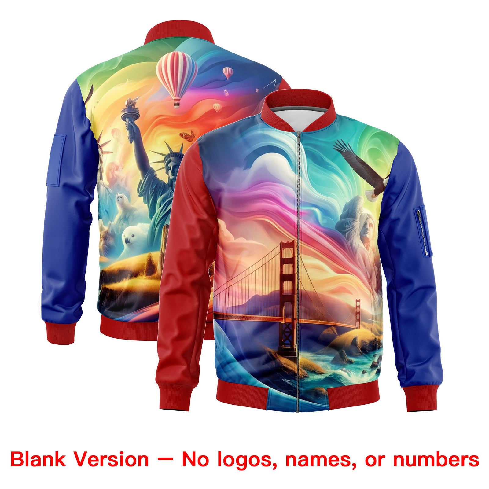 Custom Red Royal Blue White Independence Day Full Zip American Flag Wrinkle-Resistant Jacket| KXKSHOP