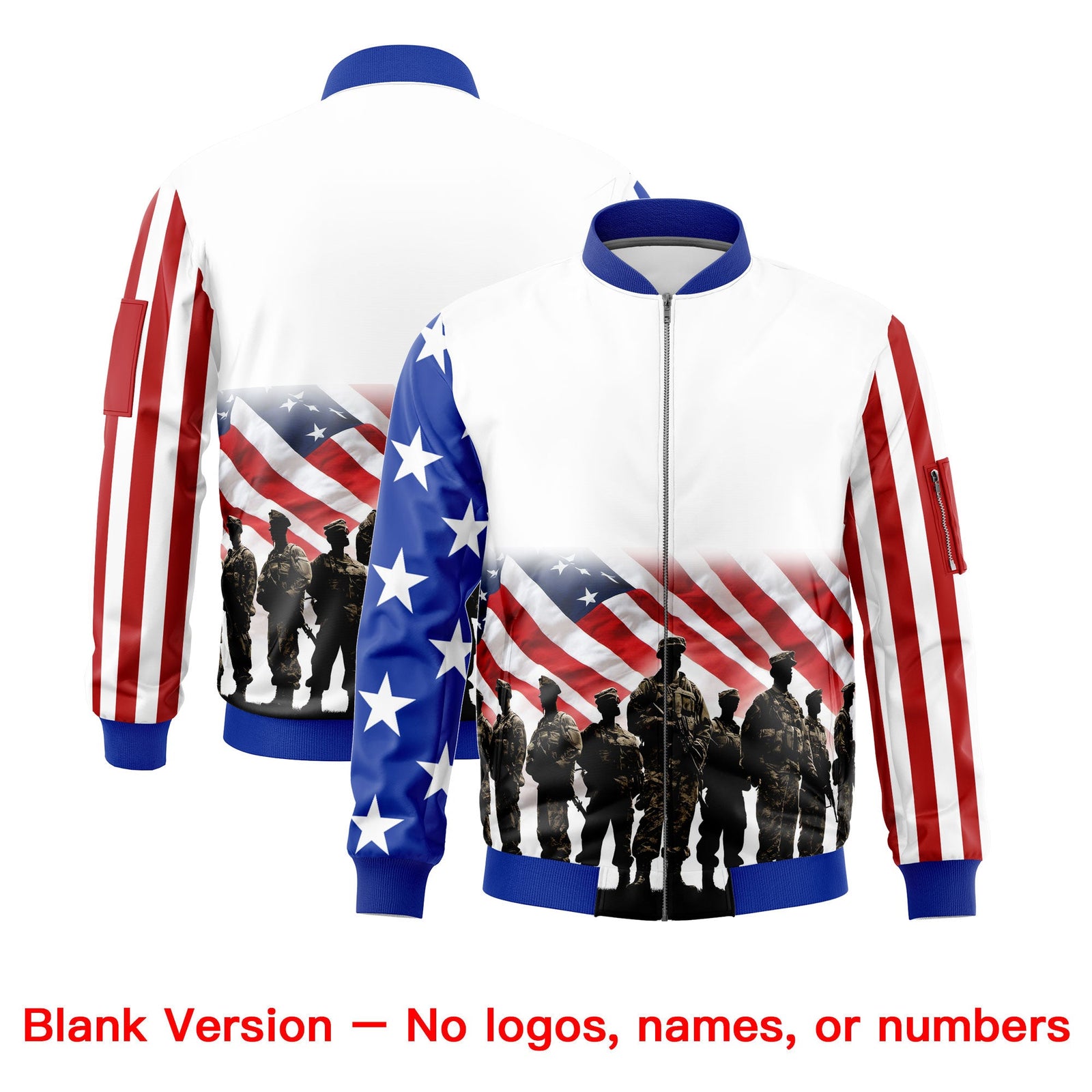 Custom White Red Royal Blue Independence Day Full Zip American Flag Wrinkle-Resistant Jacket| KXKSHOP