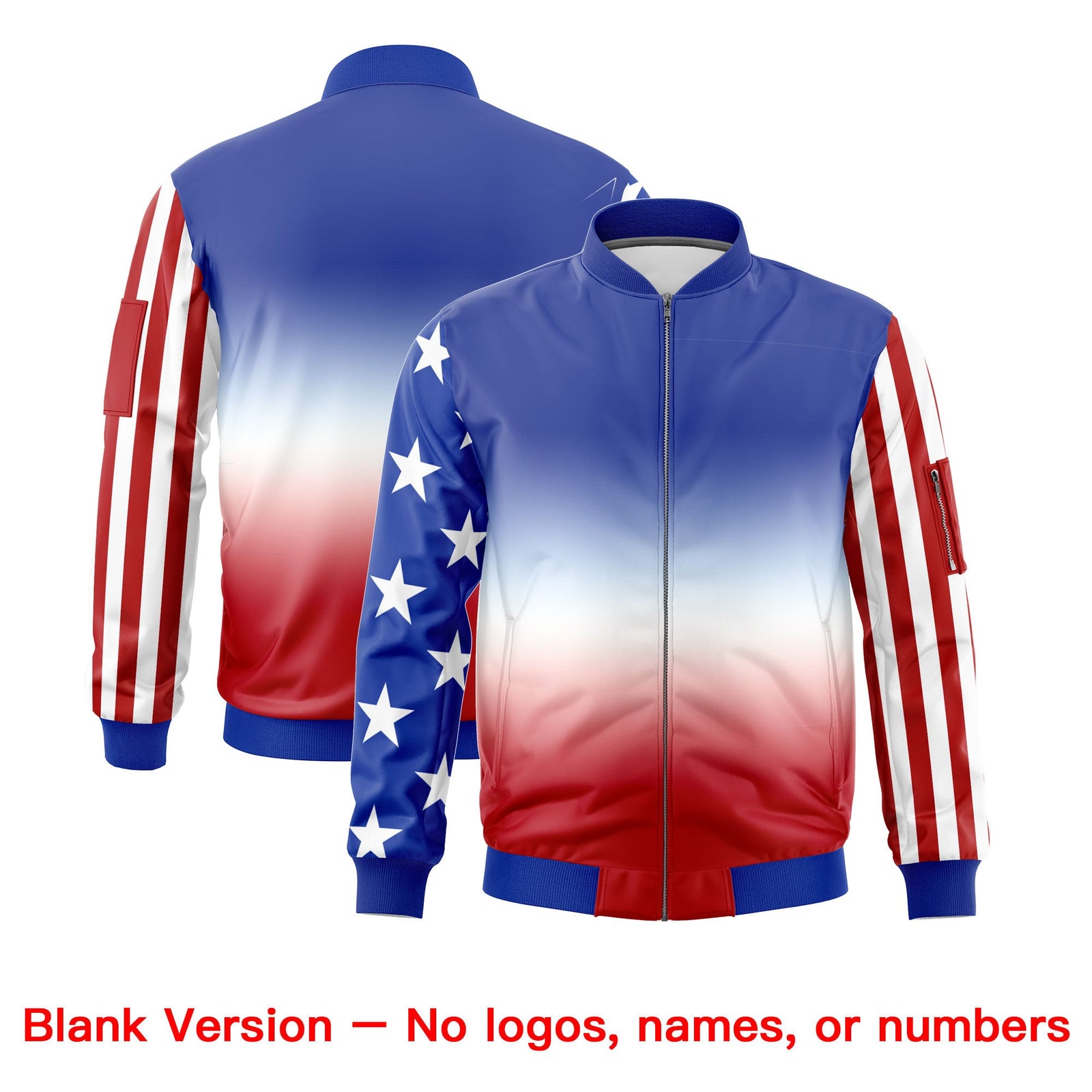 Custom Royal Blue White Red Independence Day Full Zip American Flag Wrinkle-Resistant Jacket| KXKSHOP