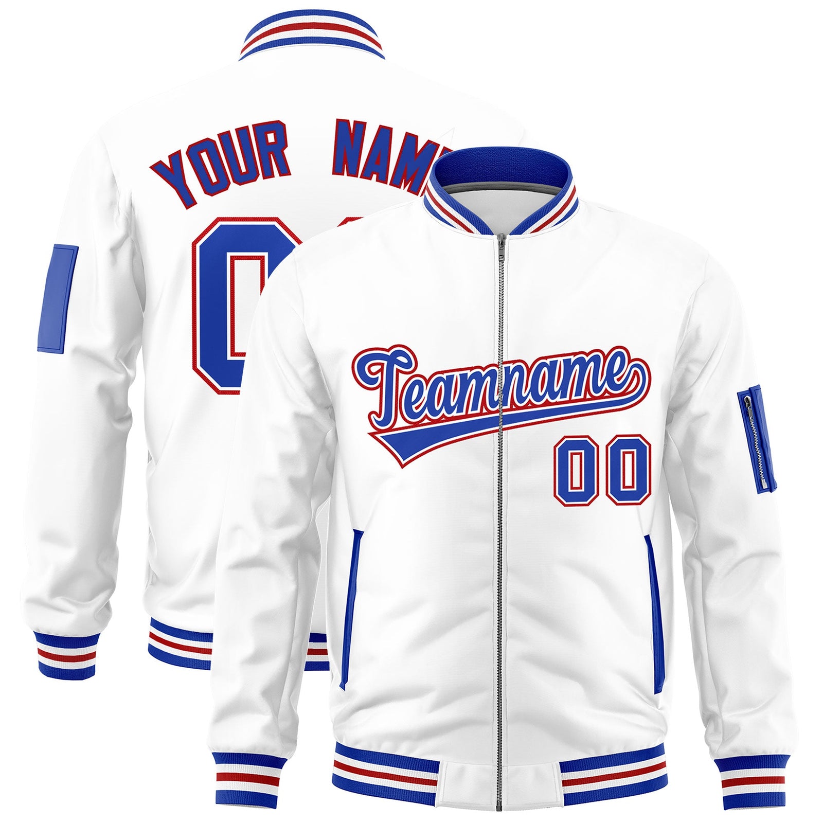 Custom White Royal Blue Red Independence Day Full Zip American Flag Wrinkle-Resistant Jacket| KXKSHOP