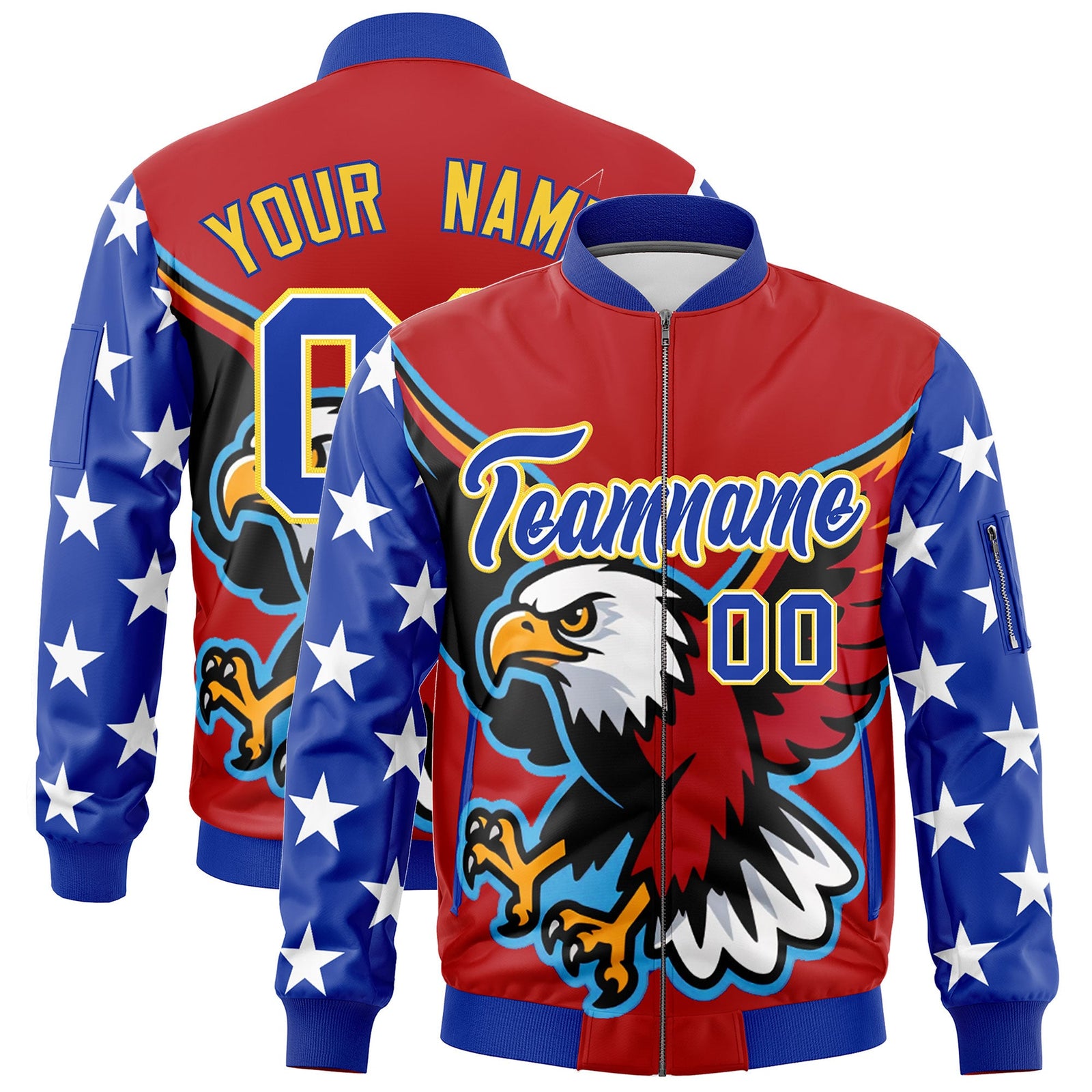 Custom Red Royal Blue White Independence Day Full Zip American Flag Wrinkle-Resistant Jacket| KXKSHOP