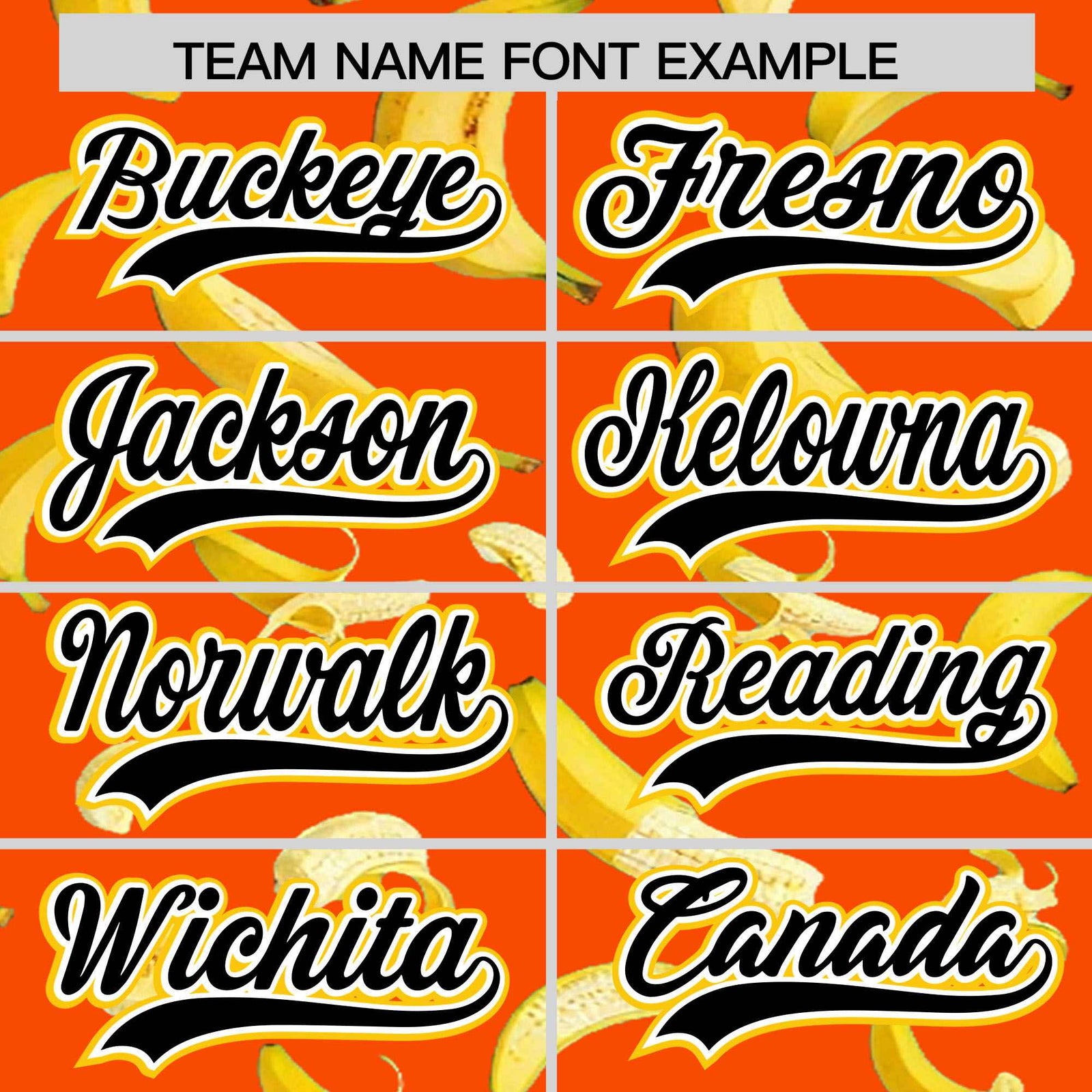 Custom Orange Varsity Full-Zip Banana Pattern Letterman Bomber Jacket | Graffiti Pattern | Embroidery&Dye-sublimation printing | KXKSHOP