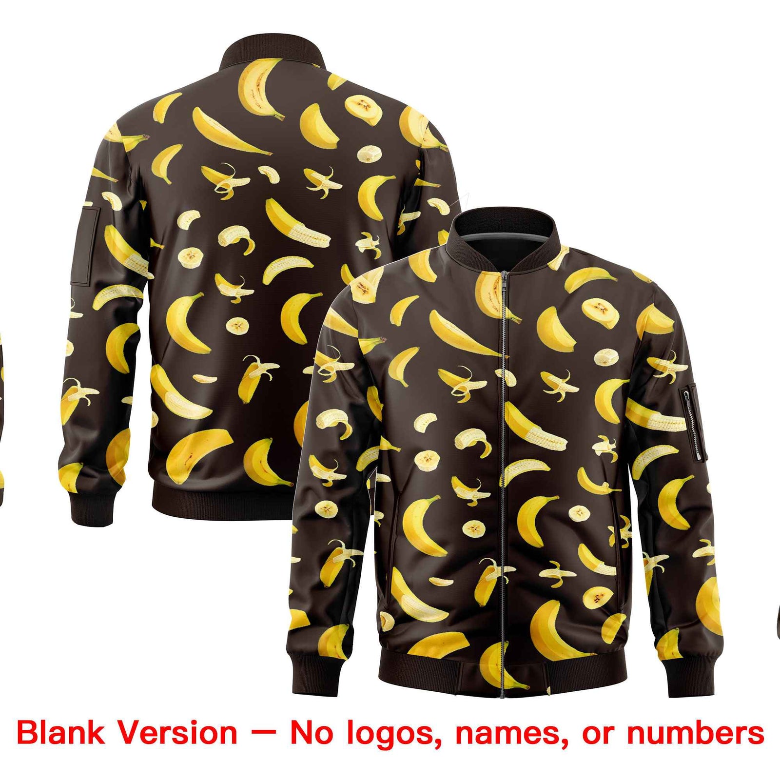 Custom Brown Varsity Full-Zip Banana Pattern Letterman Bomber Jacket | Graffiti Pattern | Embroidery&Dye-sublimation printing | KXKSHOP