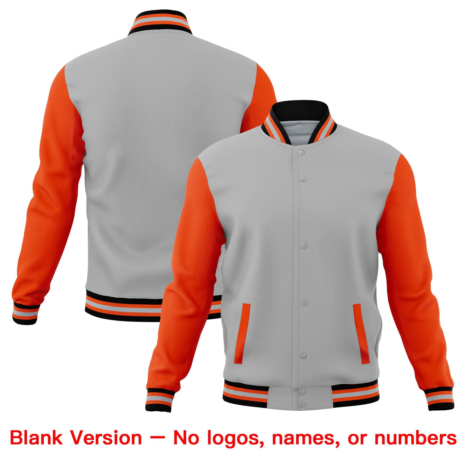 Custom Gray Orange Black Raglan Sleeves Full-Snap Letterman Cotton Fabric Jacket| KXKSHOP
