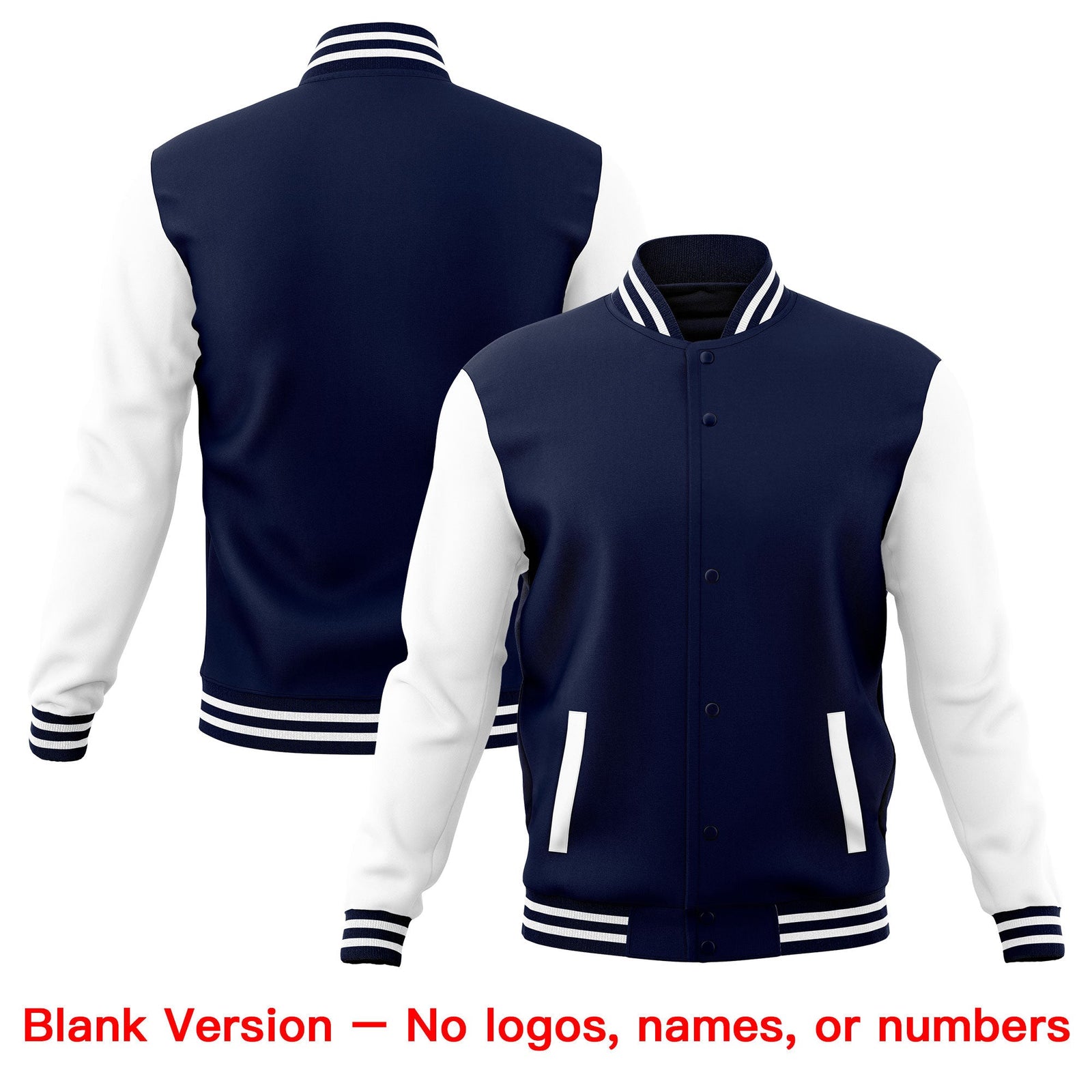 Custom Navy White Red Raglan Sleeves Full-Snap Letterman Cotton Fabric Jacket| KXKSHOP