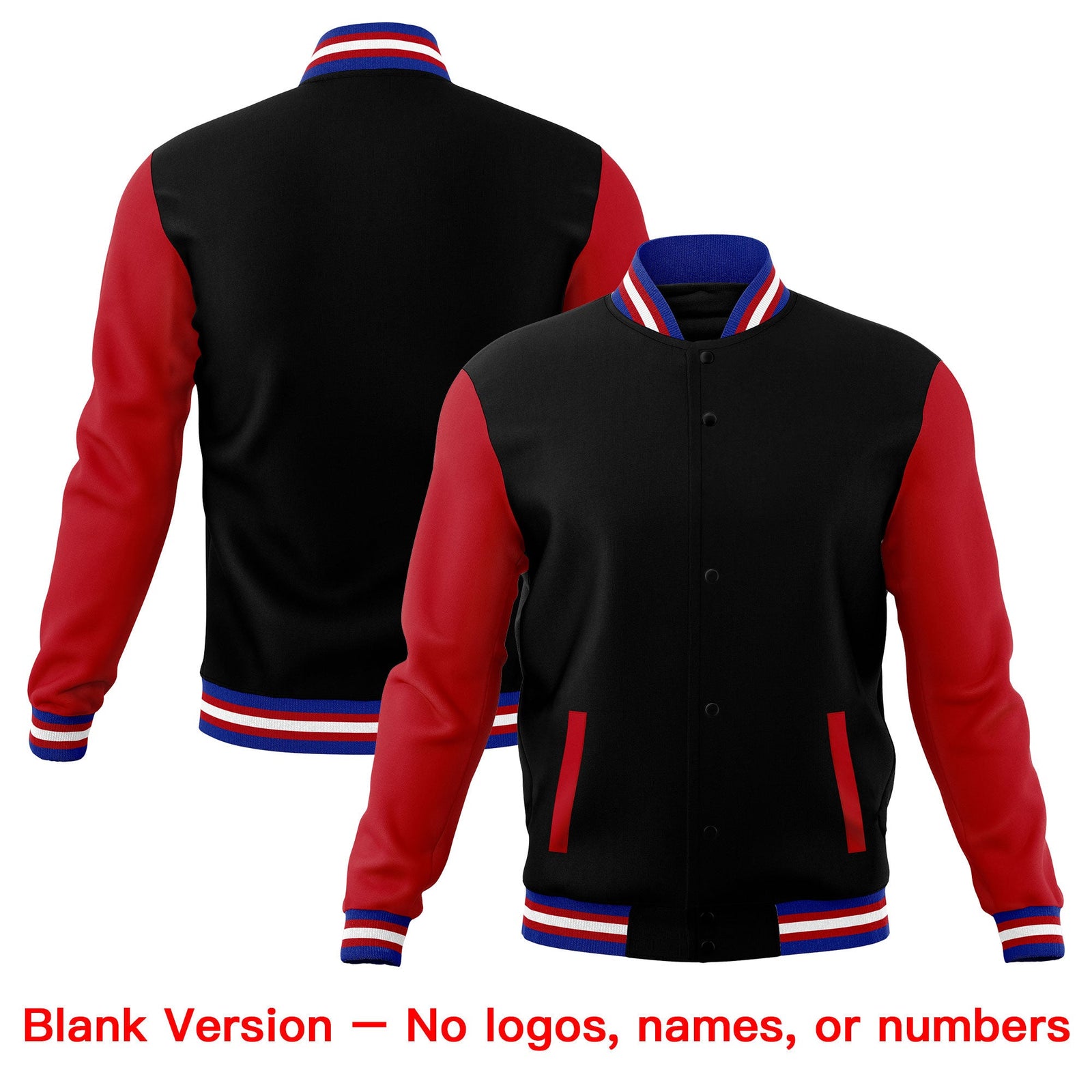 Custom Black Red Royal Blue Raglan Sleeves Full-Snap Letterman Cotton Fabric Jacket| KXKSHOP
