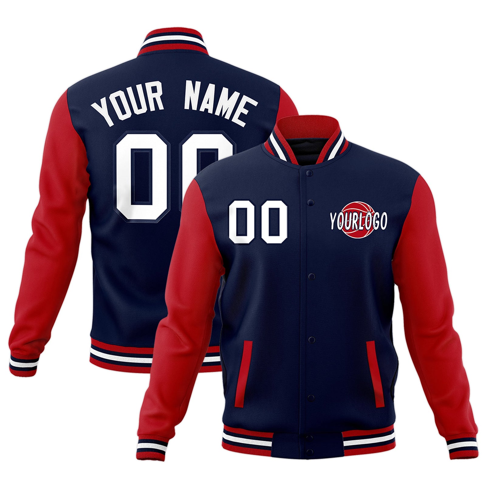 Custom Navy Red White Raglan Sleeves Classic Style Letterman Cotton Fabric Jacket| KXKSHOP